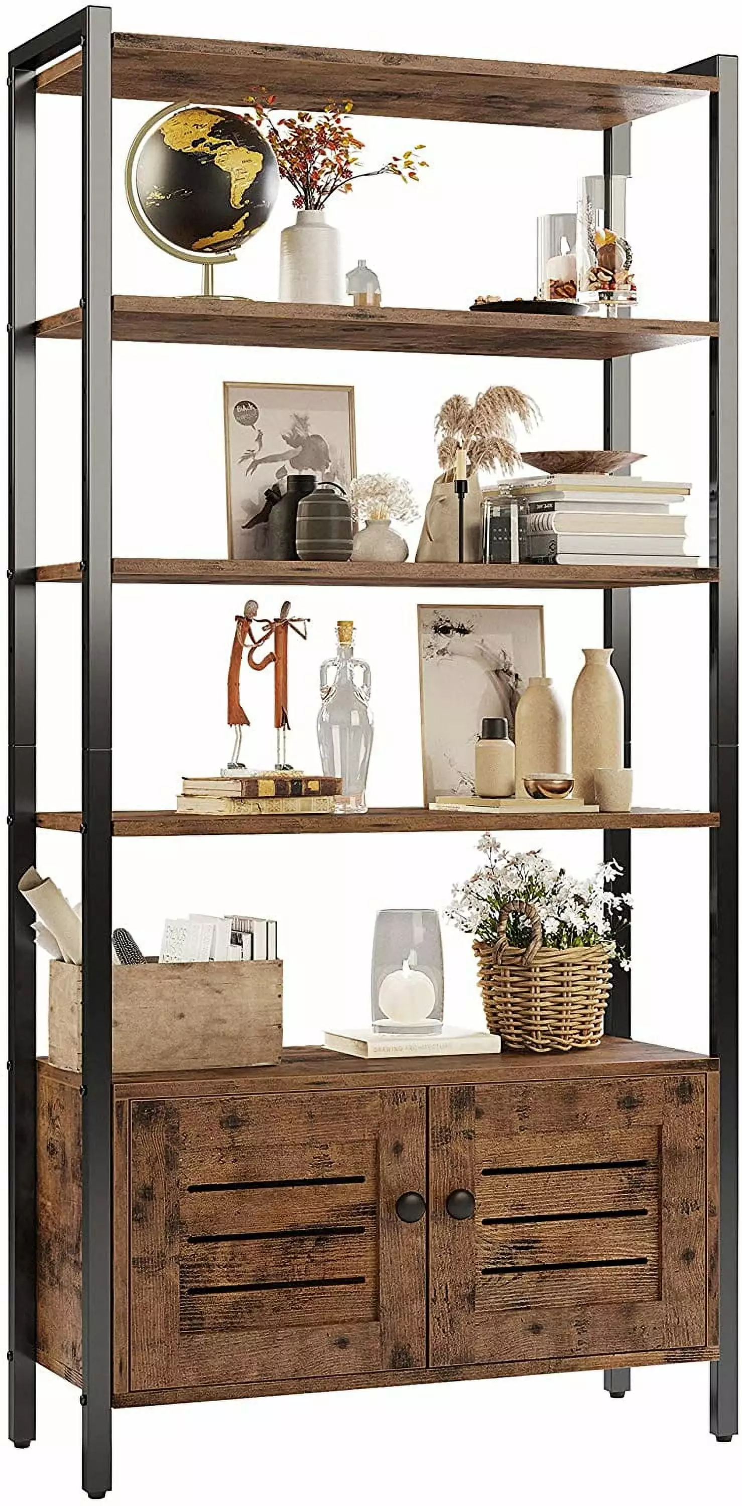 IRONCK Industrial Bookshelf 2 Louvered Doors and 4 Shelves - Standing Storage Cabinet