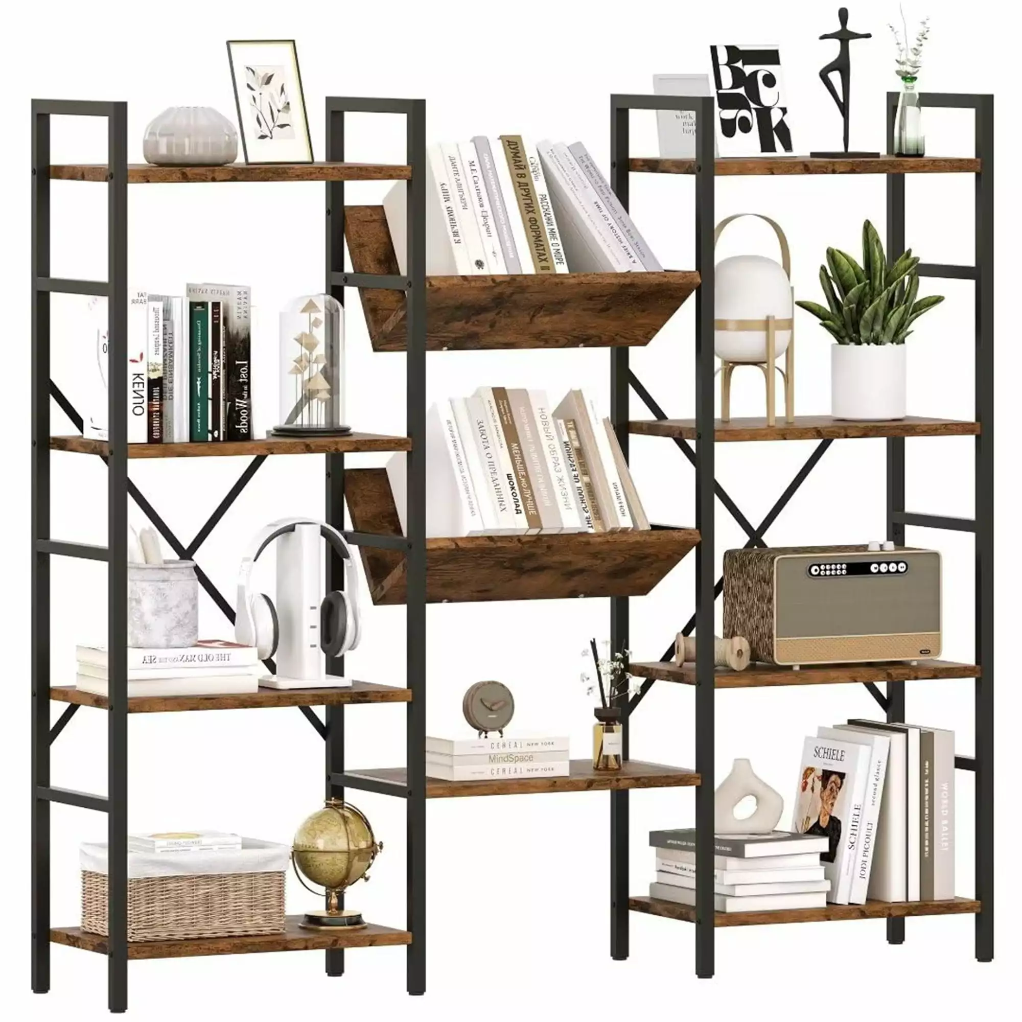 54.3 Inch Tall Modern Bookcase 11 Open Display Shelves Industrial Freestanding Shelves Living Room Home Office NEILA