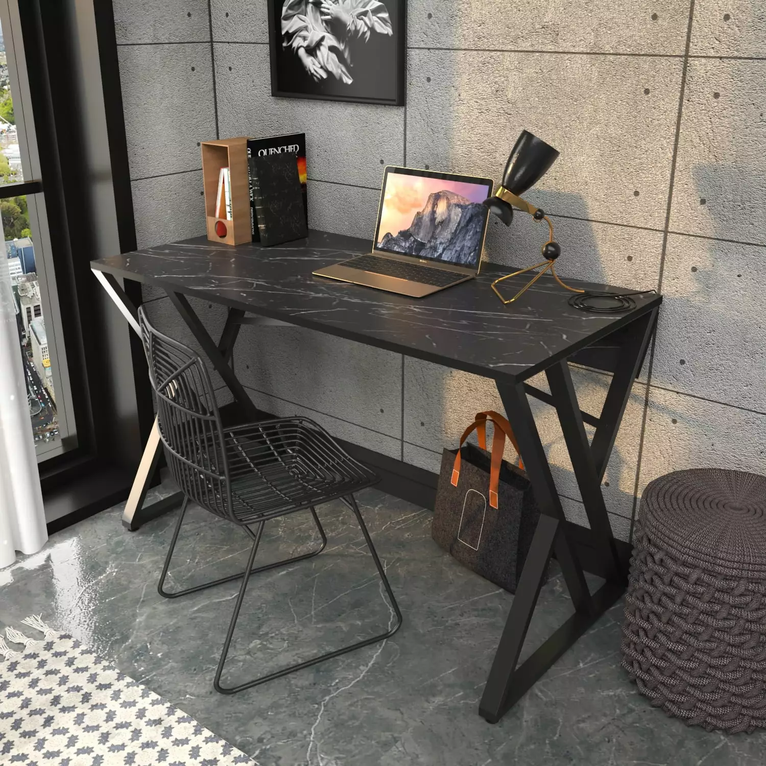 Decorotika Gyza Modern Industrial Metal Computer Desk Shelves Black - Stylish Home Office Desk