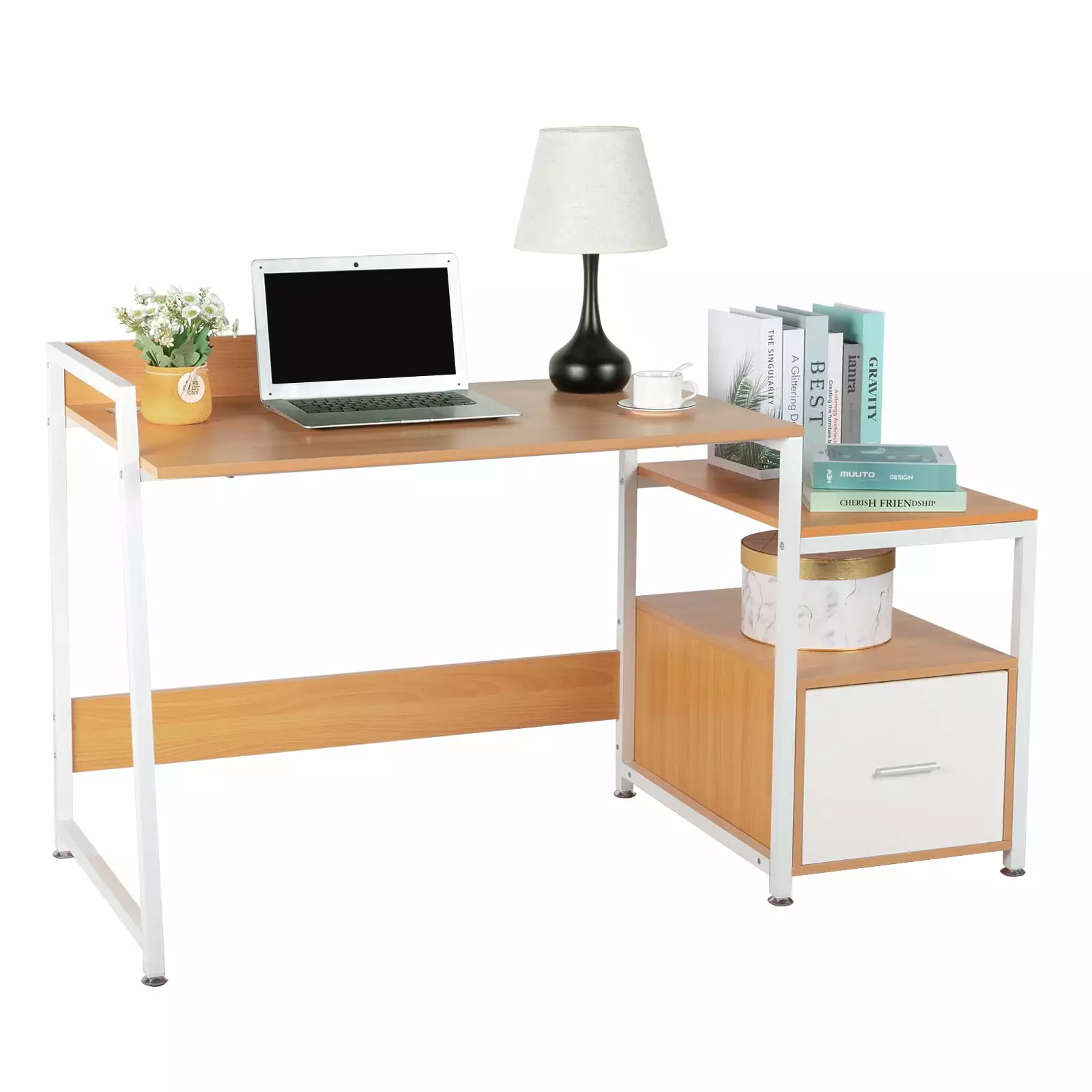 Gzxs Industrial Computer Desk File Drawer Home Office Desk Cabinet Monitor Stand White