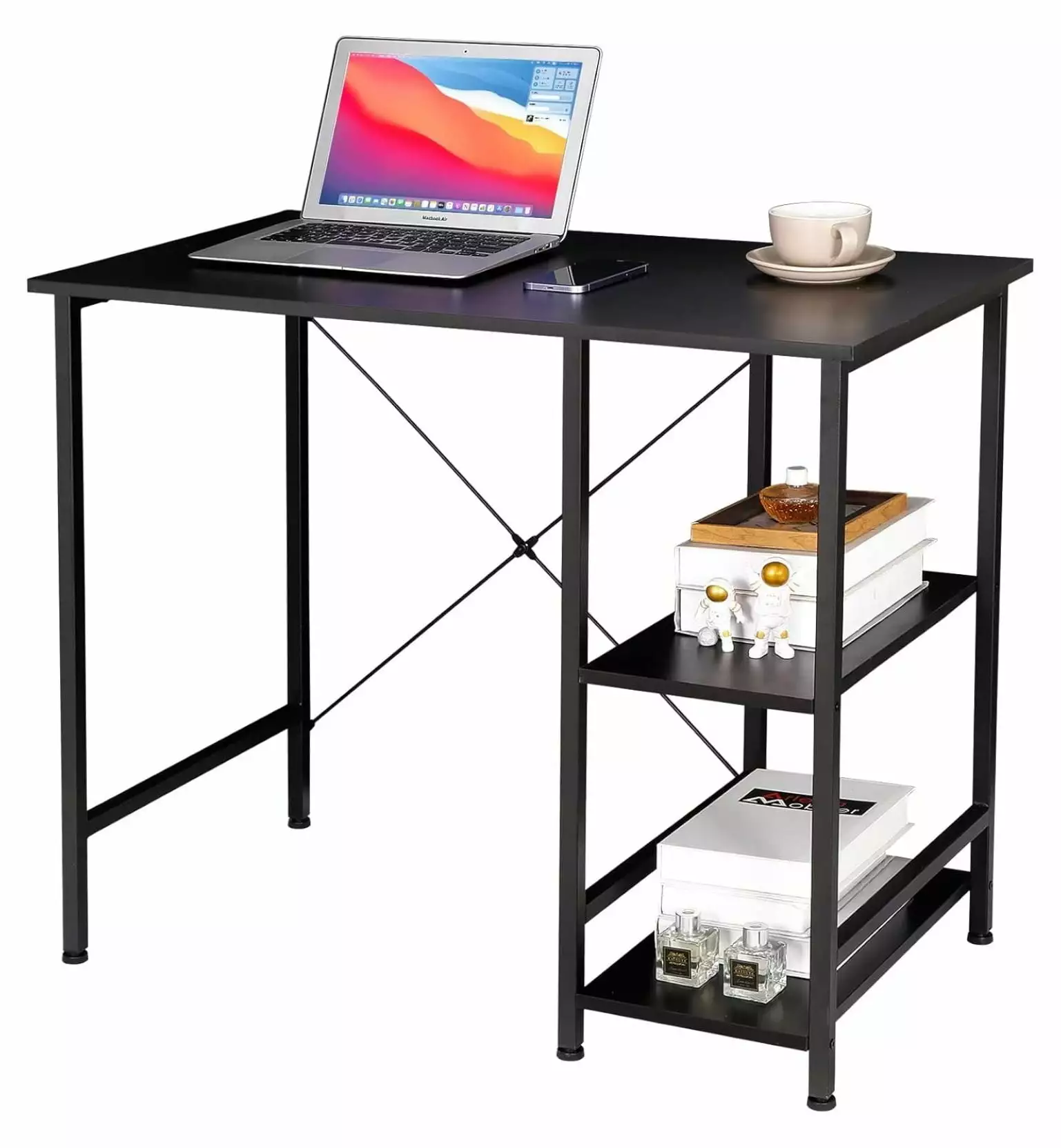 Home Office Desk Study Writing Computer Desk 2 Storage Shelves Black TiaGOC