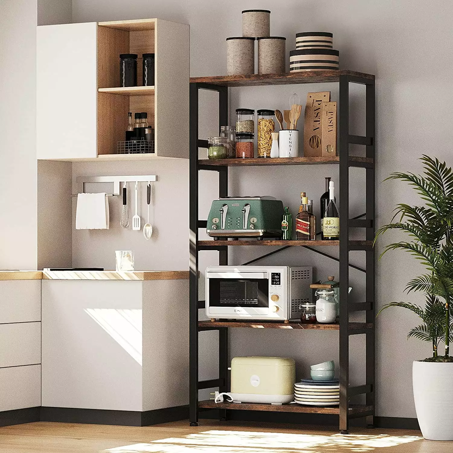 IRONCK 5 Tier Industrial Bookshelf Vintage Brown Home Office Decor Storage Shelf