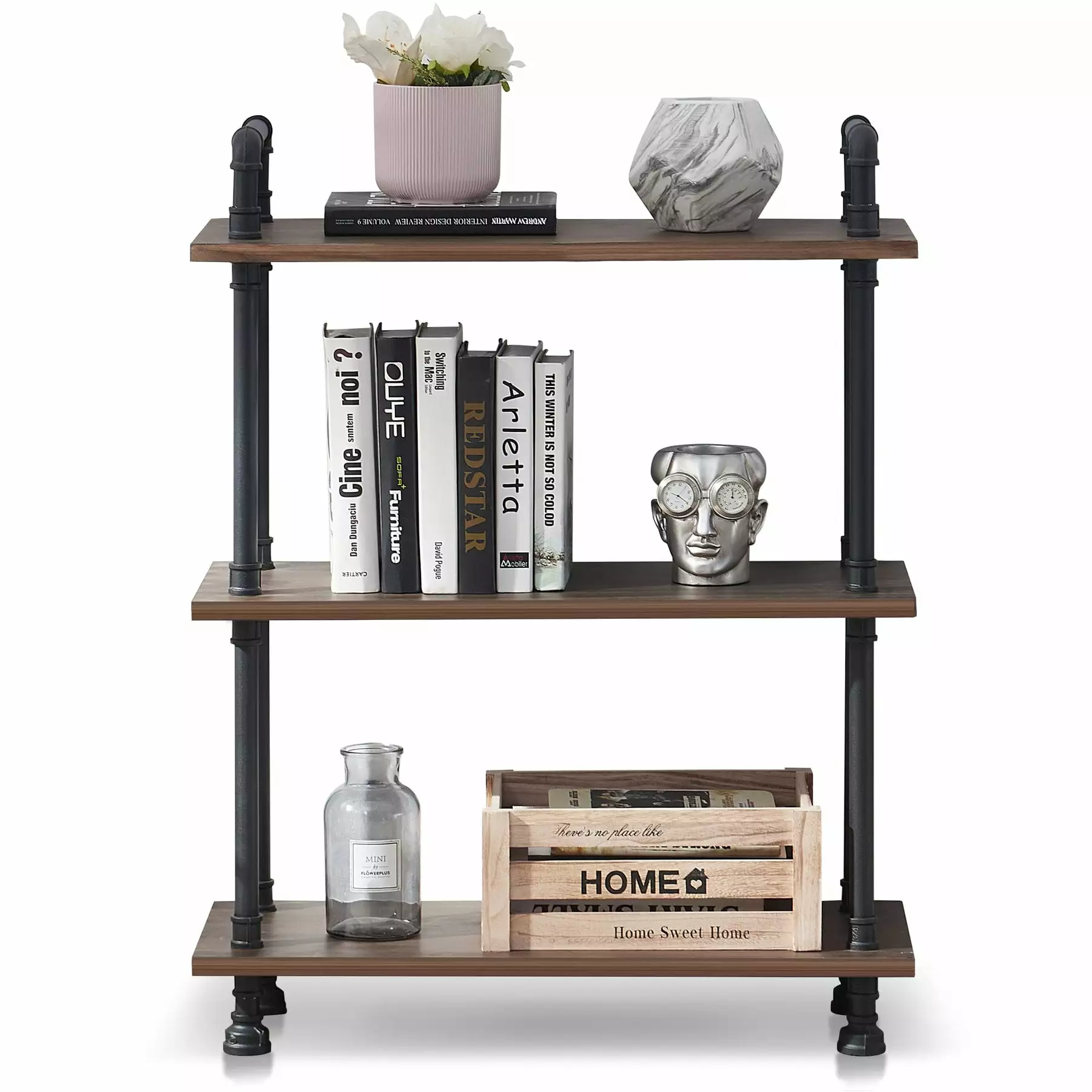 Ivinta Industrial 3-Shelf Bookcase Rustic Storage Shelf Farmhouse Open Pipe Bookcase Ivinta Furniture