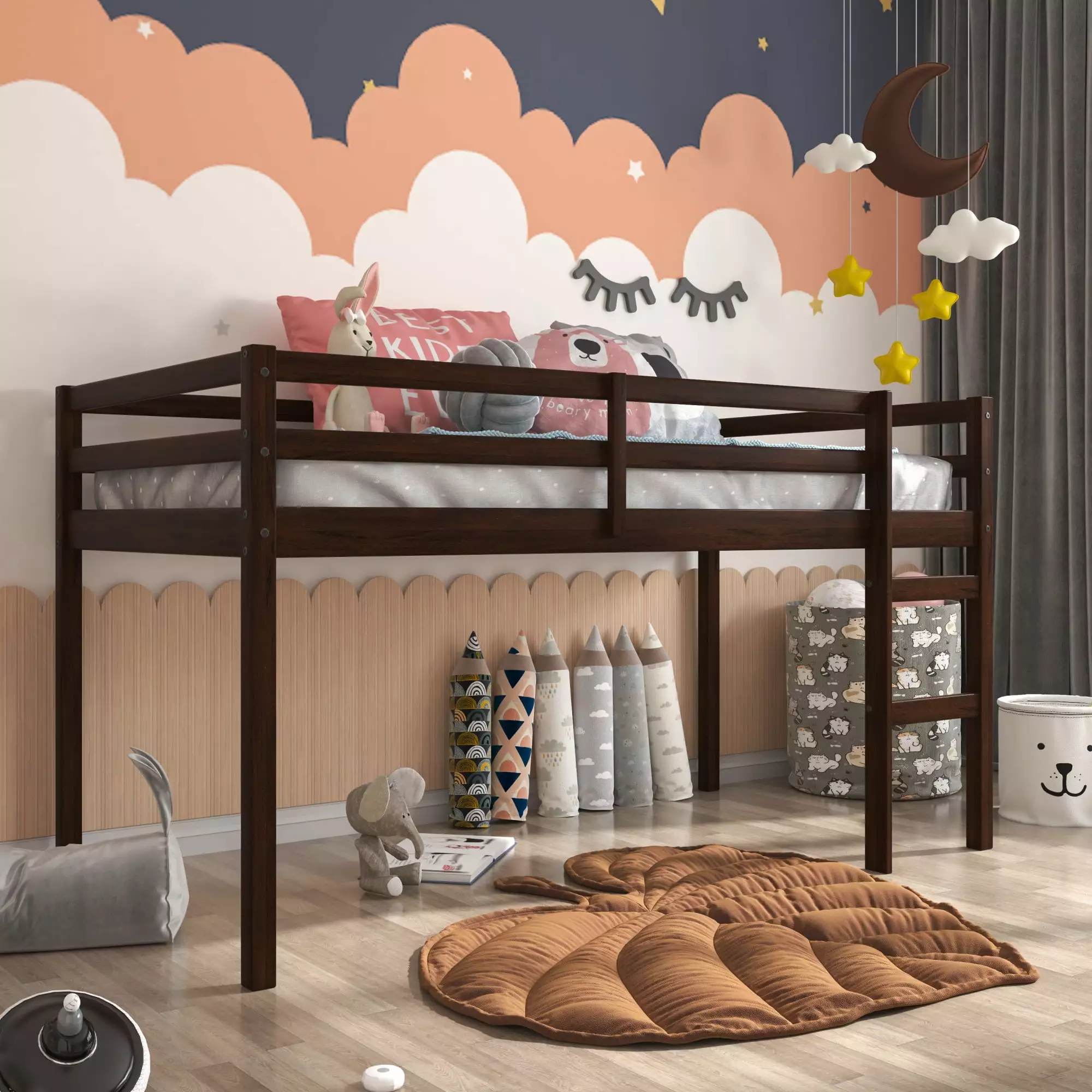 Hillsdale Campbell Wood Twin Junior Loft Bunk Bed Espresso
