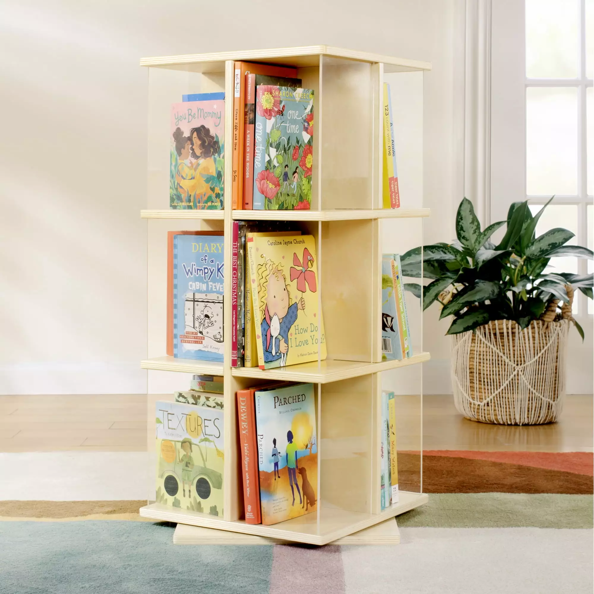 Guidecraft EdQ Rotating 3 Tier Wooden Book Display Kids Bedroom or Classroom