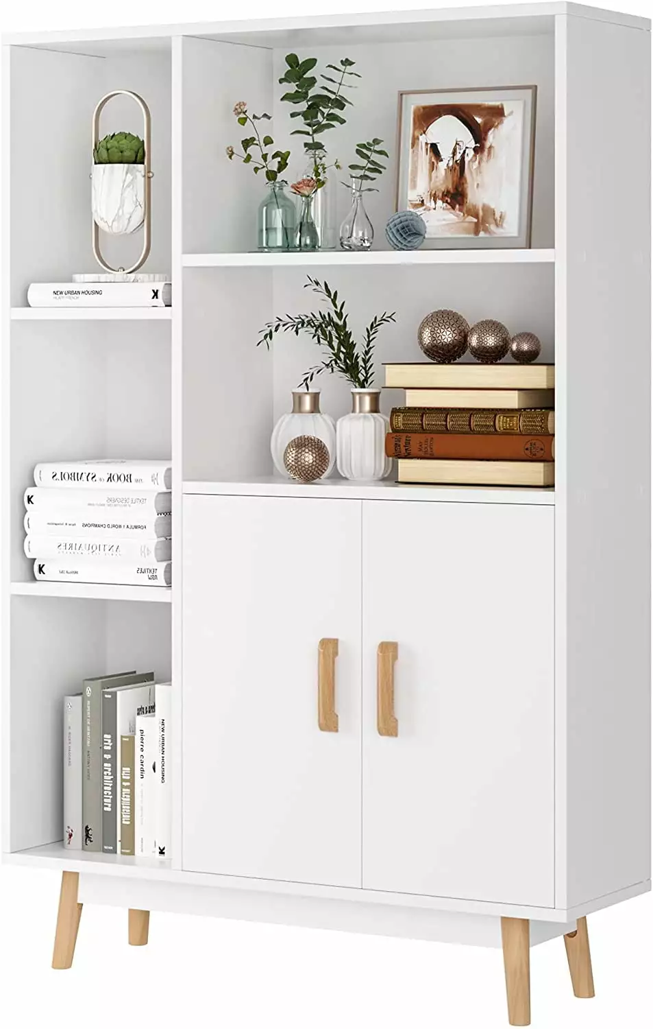 Homfa 5 Cube Bookcase Door and Open Shelves White Finish