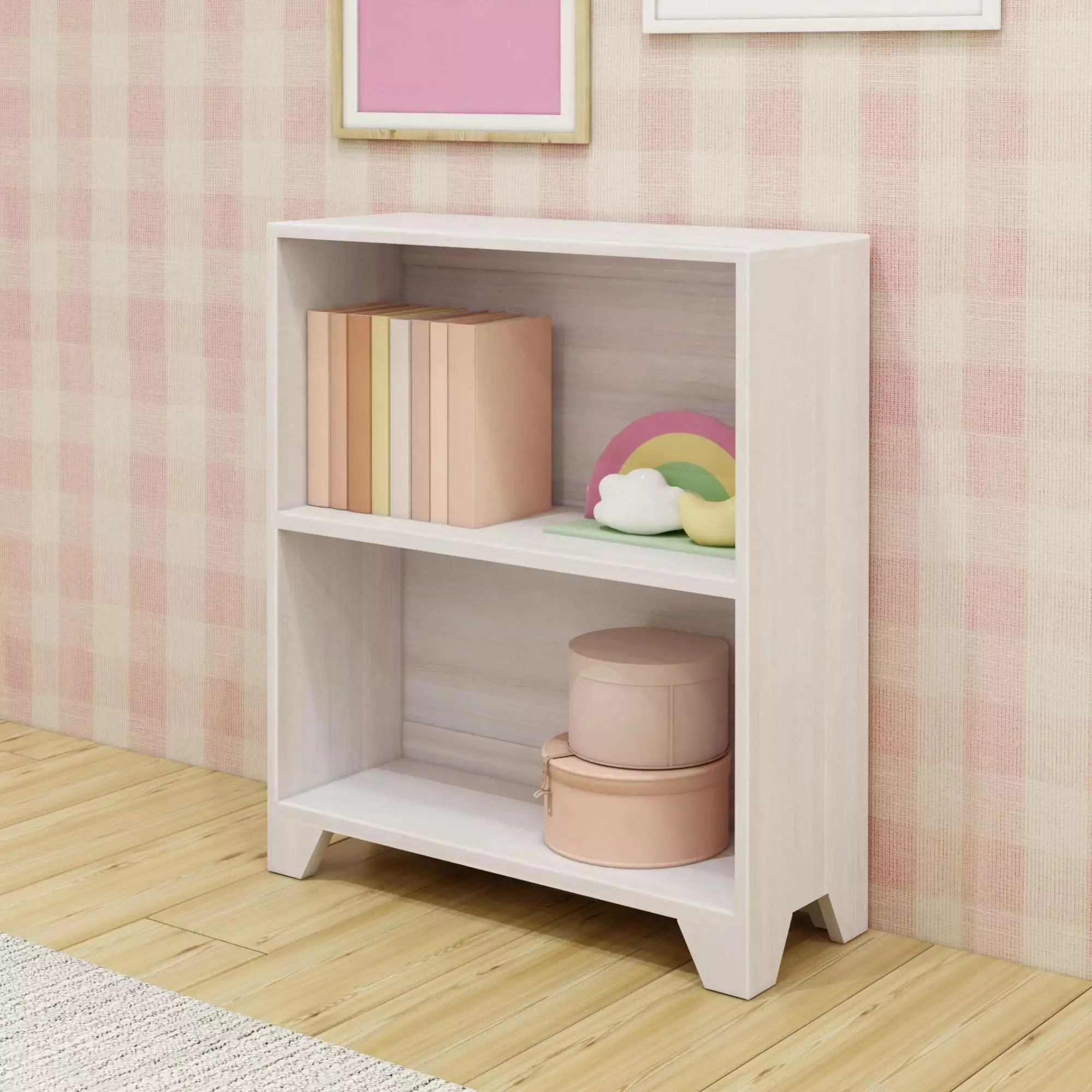 Max & Lily 2-Shelf Bookcase Modern Farmhouse Wooden Shelves Bedroom White Wash