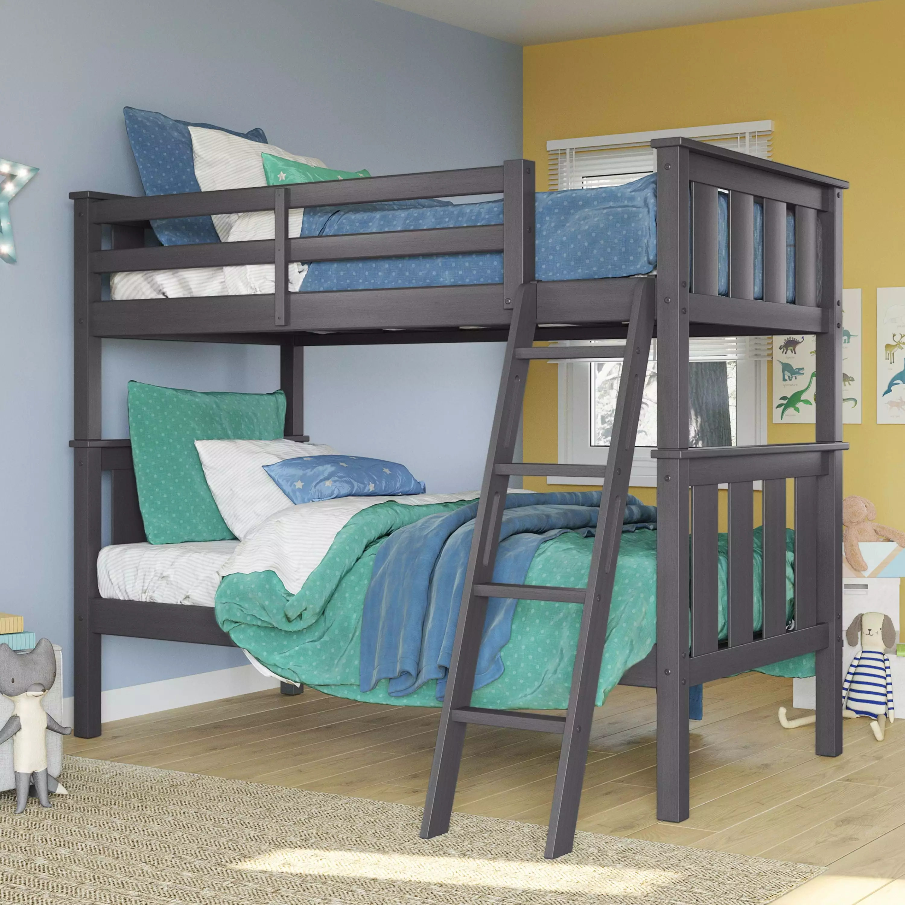 Better Homes & Gardens Kane Twin Over Twin Bunk Bed Gray Finish