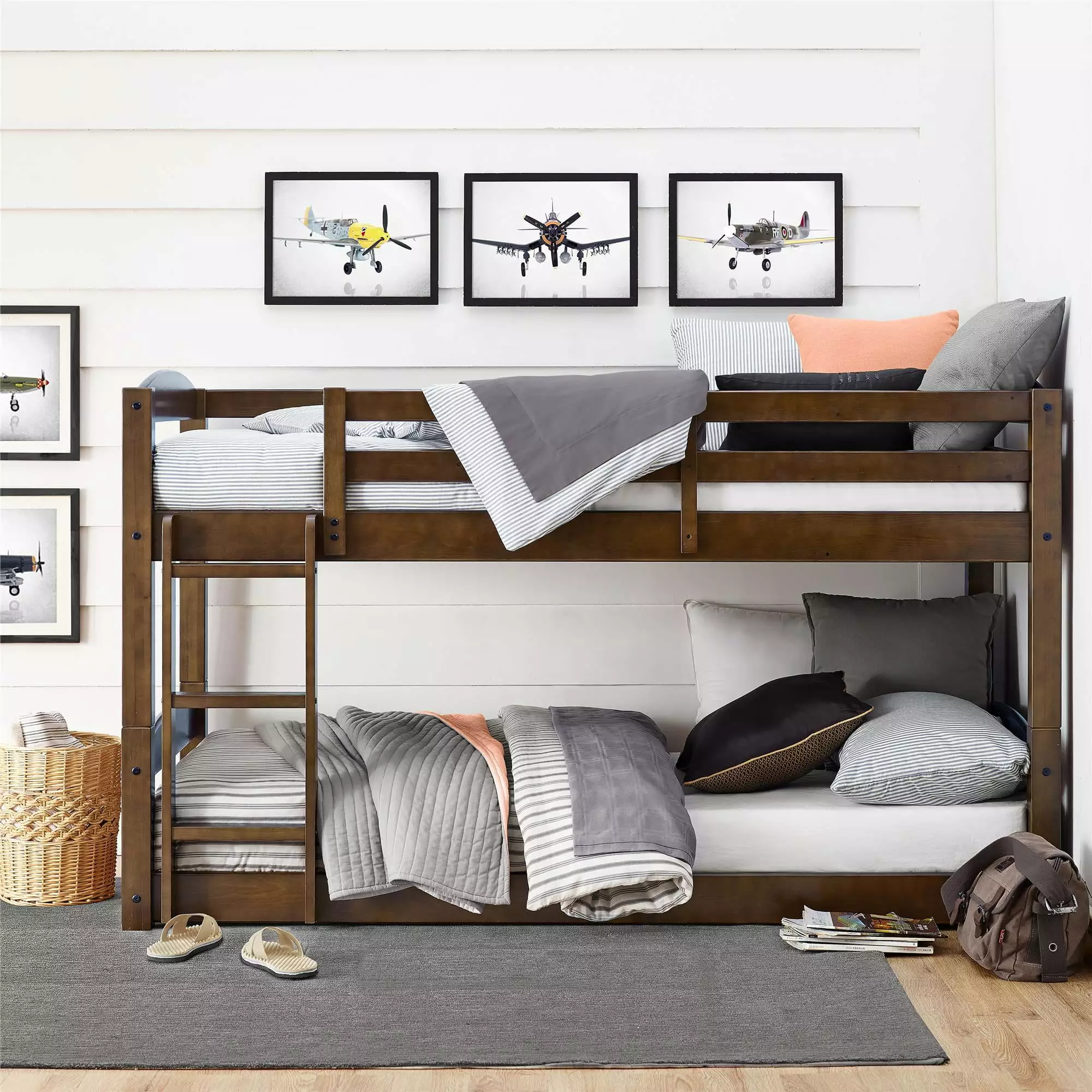 Better Homes & Gardens Twin-over-Twin Convertible Floor Bunk Bed Mocha