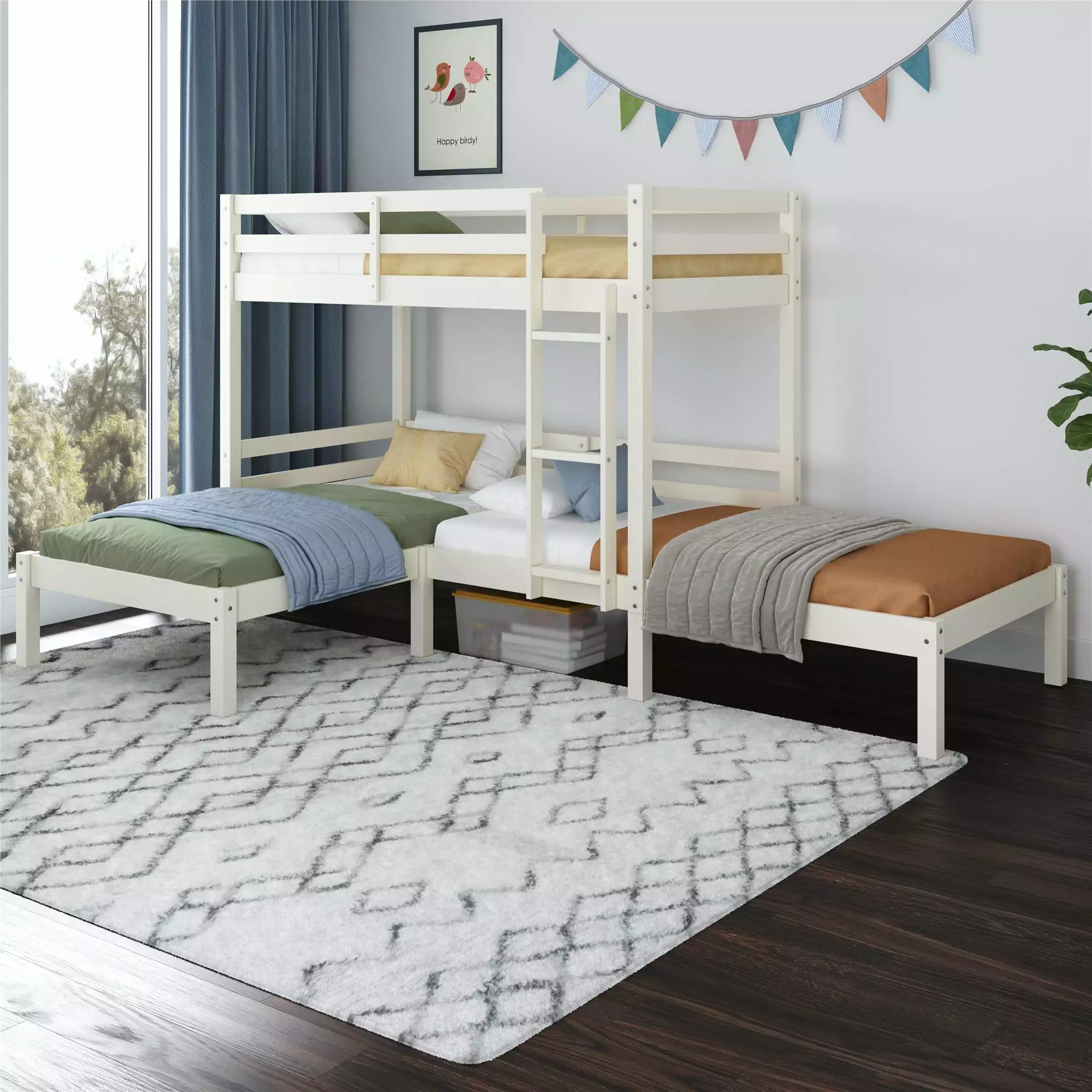 DHP Casey Kids L-Shaped Corner Triple Bunk Bed White