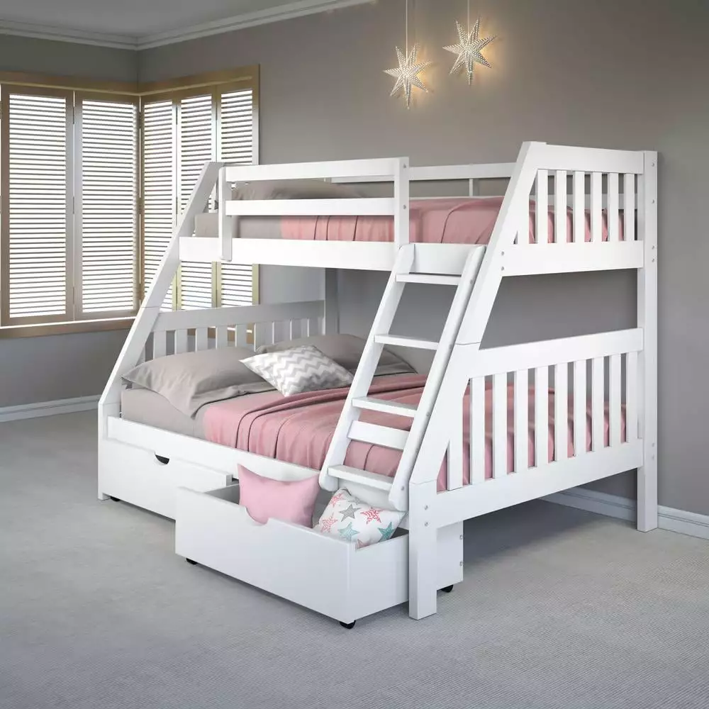 Donco Kids Austin Mission Twin over Full Bunkbed Dual Underbed Drawers - White