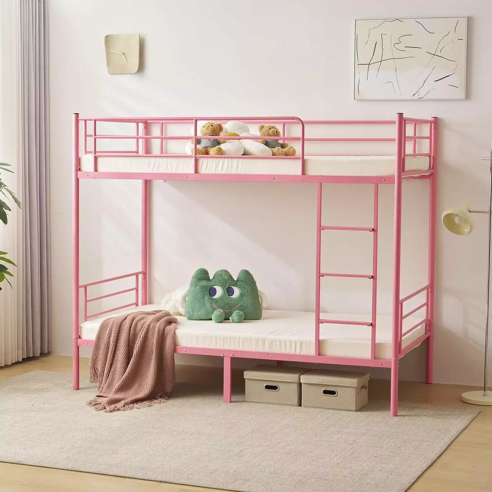 BTMWAY Twin Bunk Beds Kids Teens Adults Modern Metal Twin Bunk Beds Guard Rails and Ladders Legahome