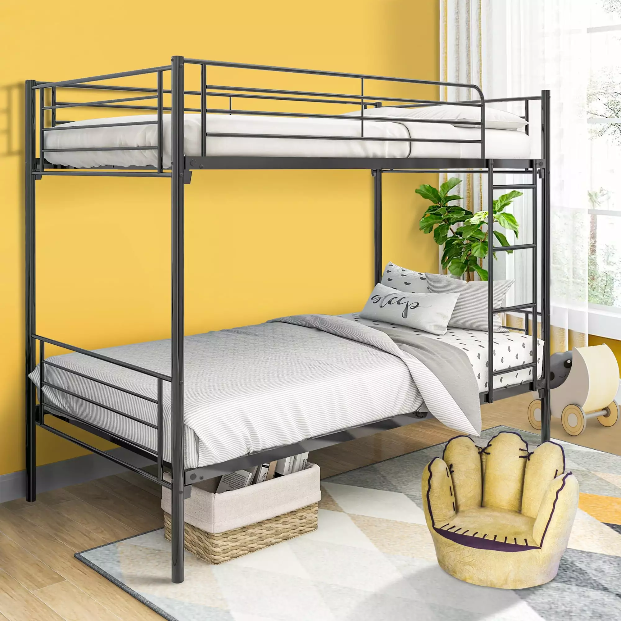 SYNGAR Bunk Beds Kids Metal Bunk Bed Heavy 21 Slats Supported Full-length Guardrail