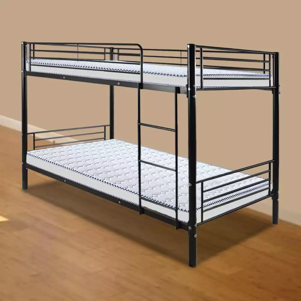 Winado Modern Iron Bunk Bed Ladder Guardrail Kids Twin Size Black Space-Saving Design