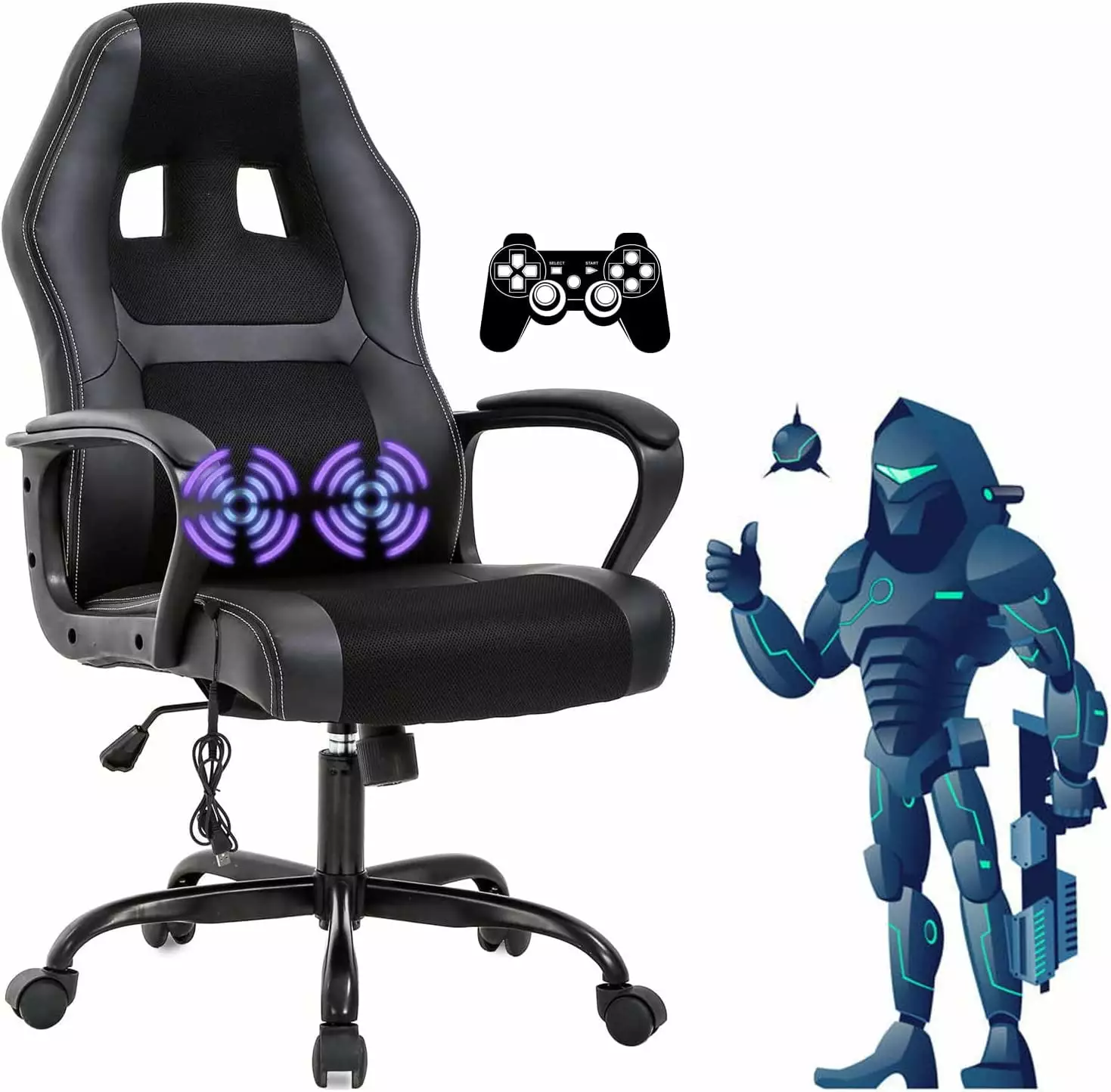 Dkelincs Gaming Chair Massage Computer Chair Ergonomic Video Game Chairs Adjustable Office Desk Chair Lumbar Support Armre...