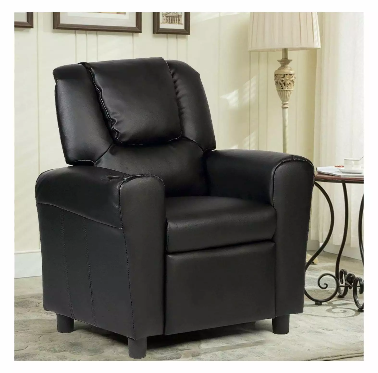 ReunionG Kids Recliner Sofa Children Armchair Couch Cup Holder Black Drevy