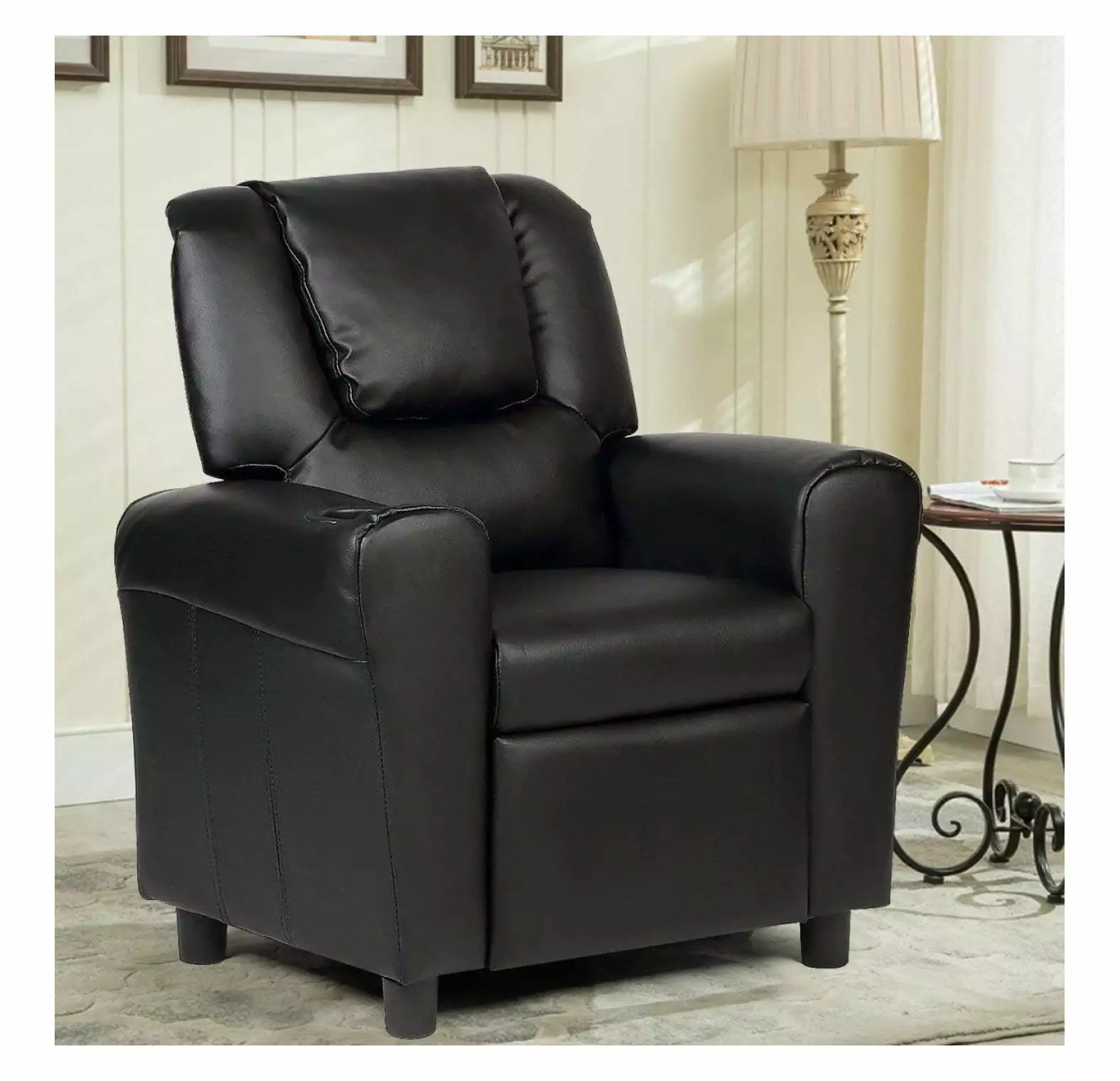 ReunionG Kids Recliner Sofa Children Armchair Couch Cup Holder Black KioJJp