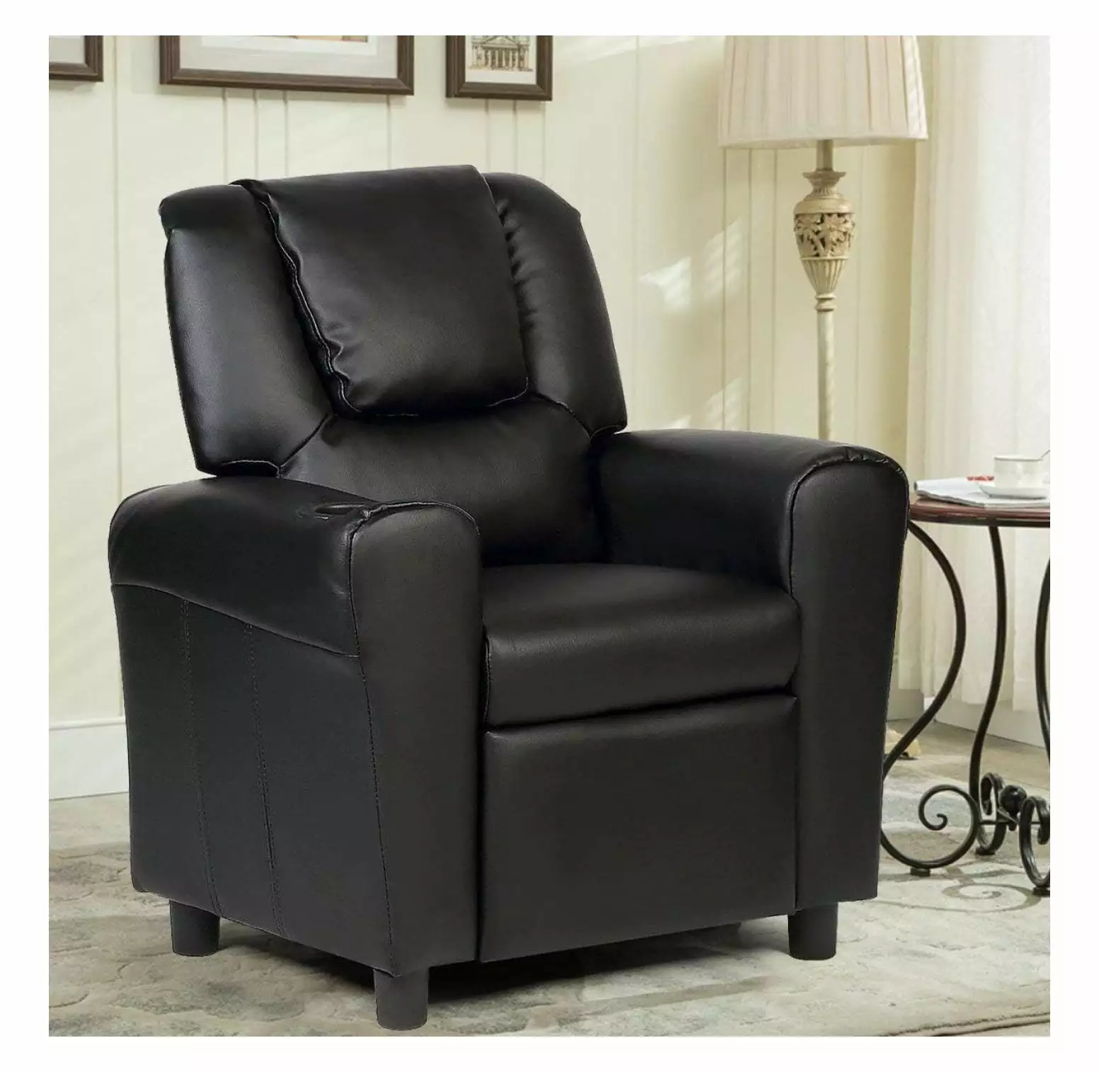 ReunionG Kids Recliner Sofa Children Armchair Couch Cup Holder Black Tyslan