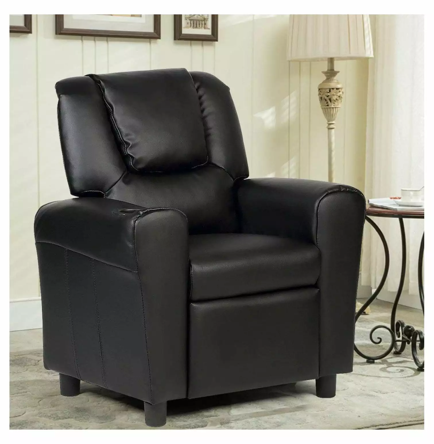 ReunionG Kids Recliner Sofa Children Armchair Couch Cup Holder Black YuraZH