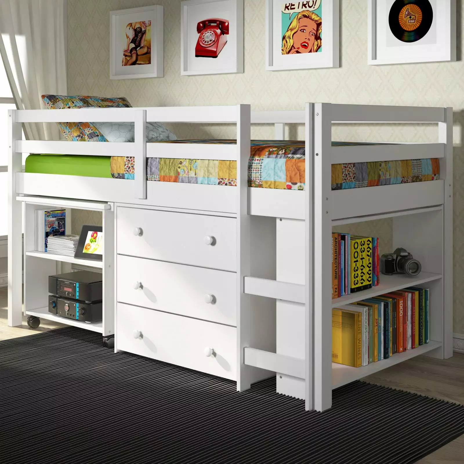 Donco Kids Bookcase Full Daybed Twin Trundle - White