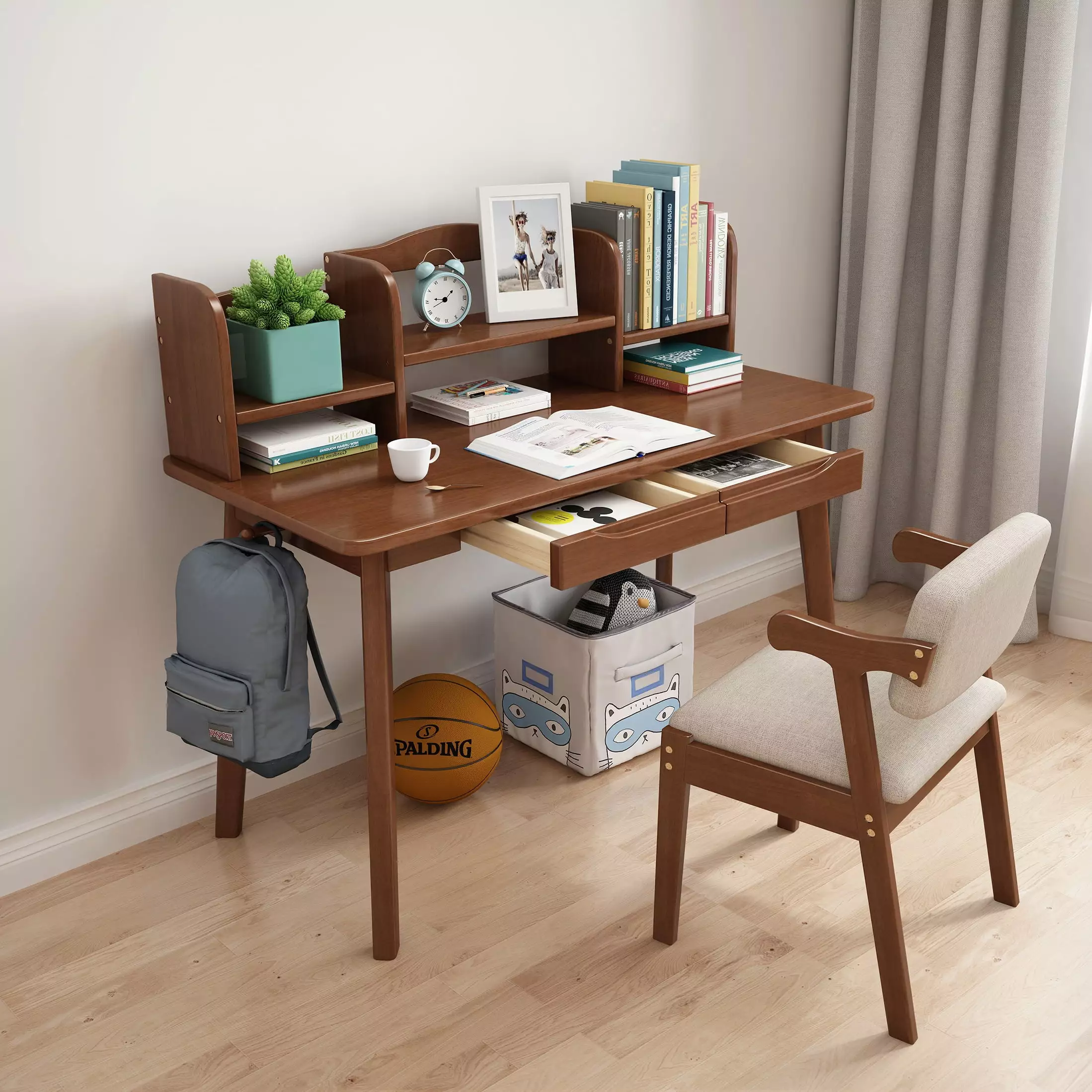 BALANBO Kid's Desk Kid's Table and Chair Set Drawers and Bookshelf Wooden Kid's Media Desk Student Learning Computer Works...