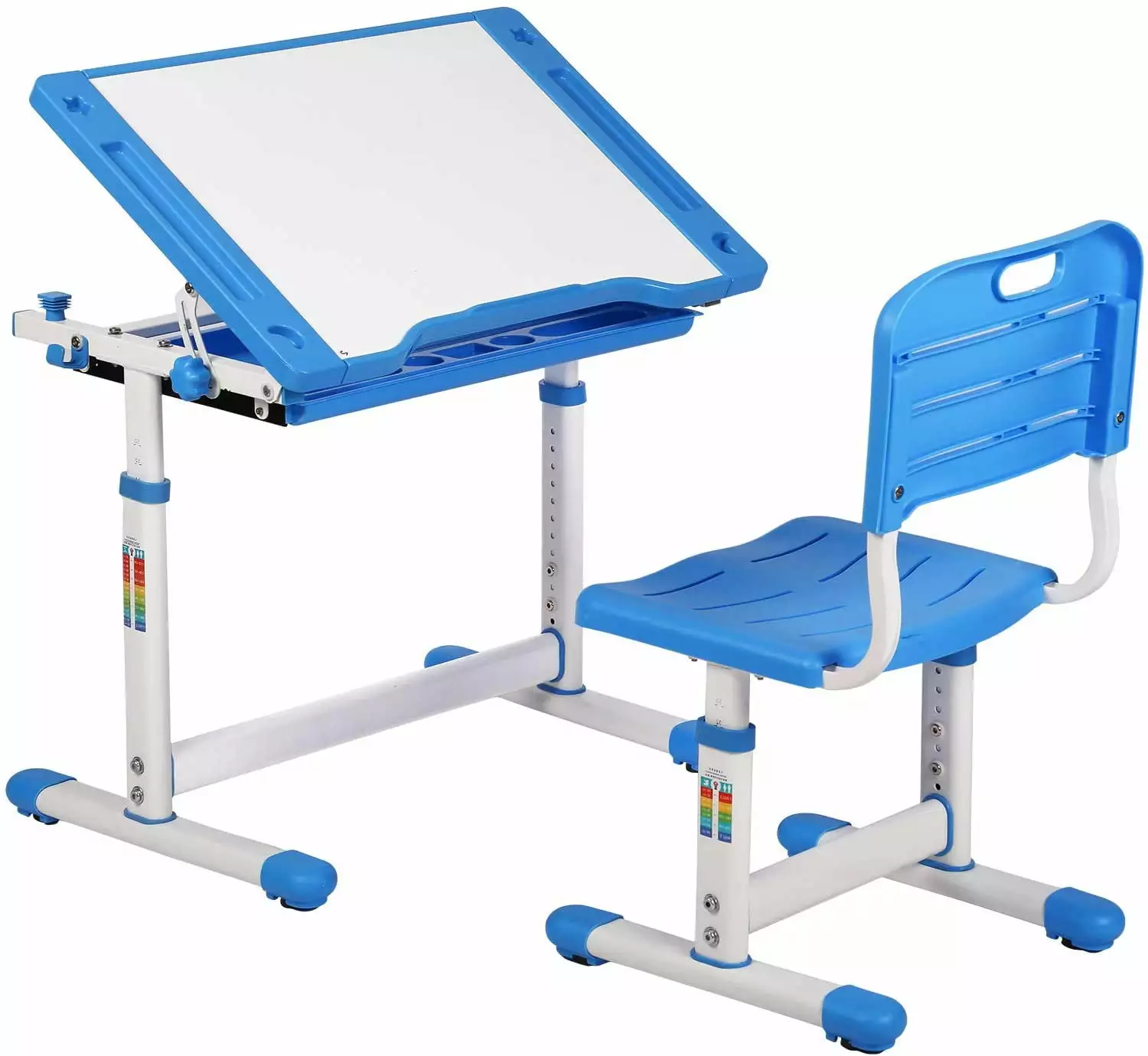 FDW Kids Desk and Chair Set Adjustable Height Children Writing Desk Storage Drawers Blue