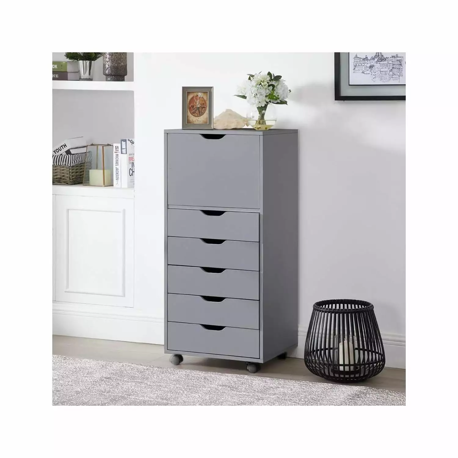 6 Drawer Tall Dresser Wheels - Kids Dresser Bedroom and Closet 180 lbs Capacity Naomi Home