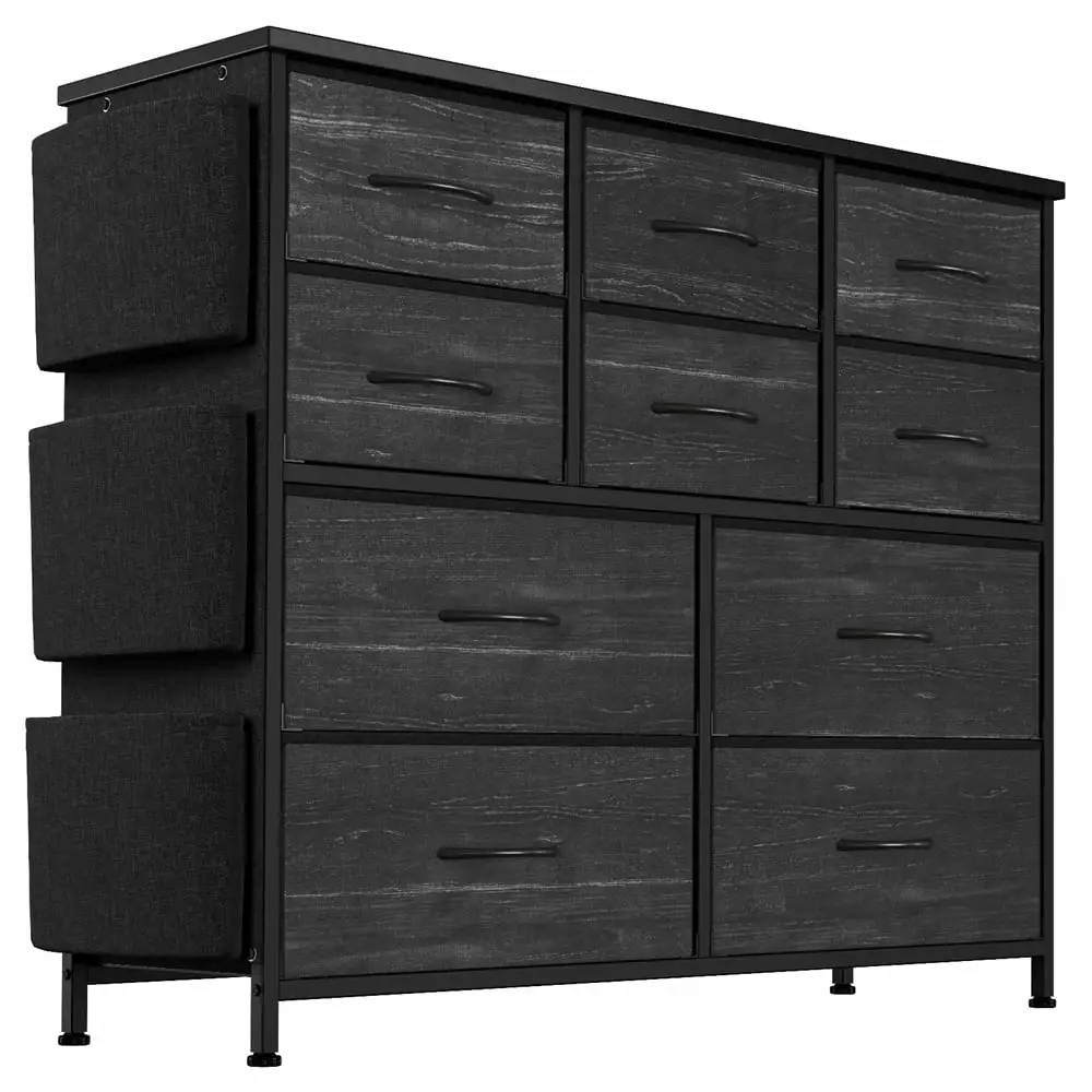 Yesurprise 10 Drawers Dresser Bedroom Long Fabric Storage Chest Wood Tabletop Kids Room