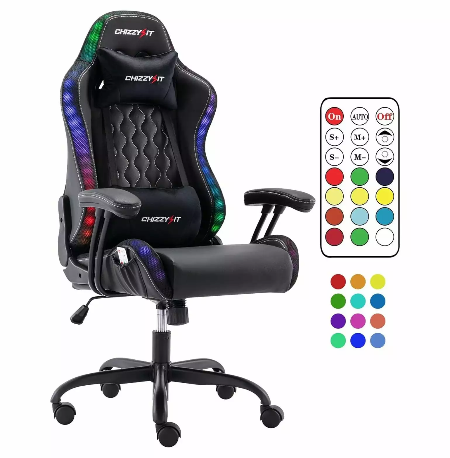 Gaming Chair RGB LED Lights 8-14 Video Game Chair Ergonomic Racing Chair Adjustable Lumbar Support and Headrest Reclining ...