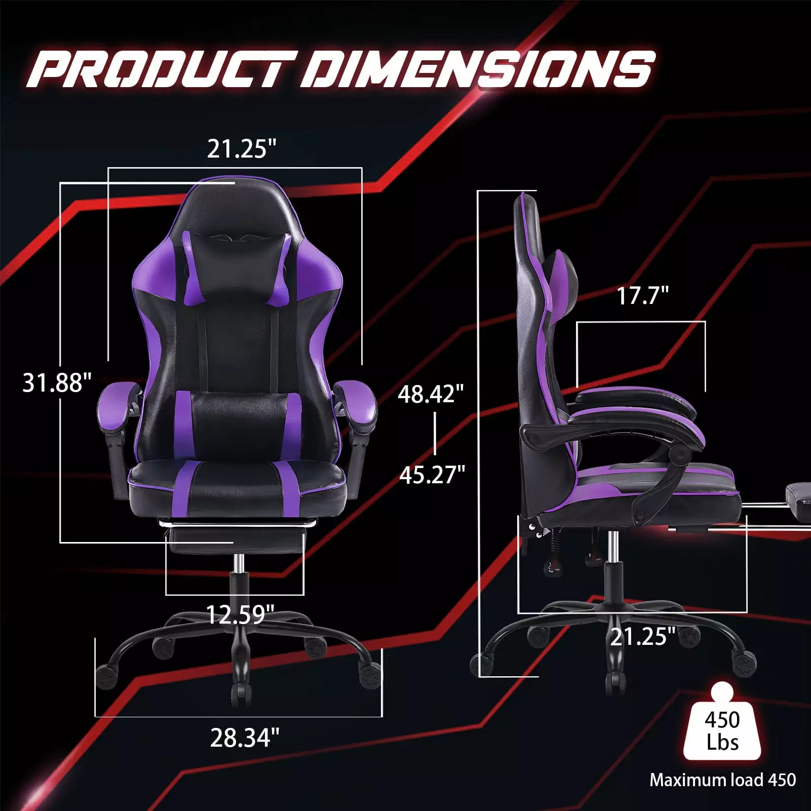 Gaming Chair Adults and Kids Lumbar Support Headrest and Footrest Ergonomic Office Desk Gamer Chair latulipo