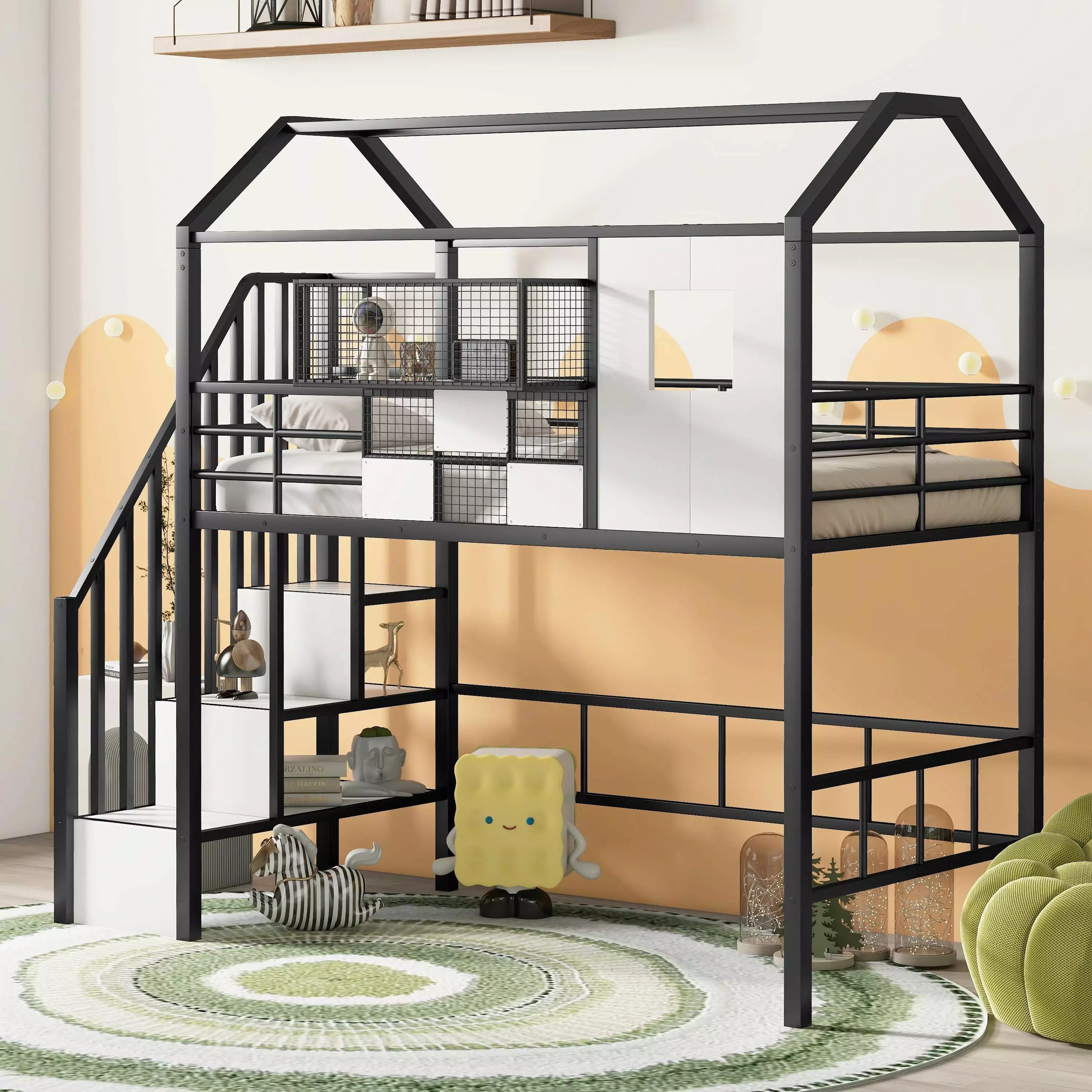 Twin Loft Bed Stairs Metal Houtilize Loft Bed Storage Box Heavy Duty Low Loft Bed Twin Size Frame Black Bellemave