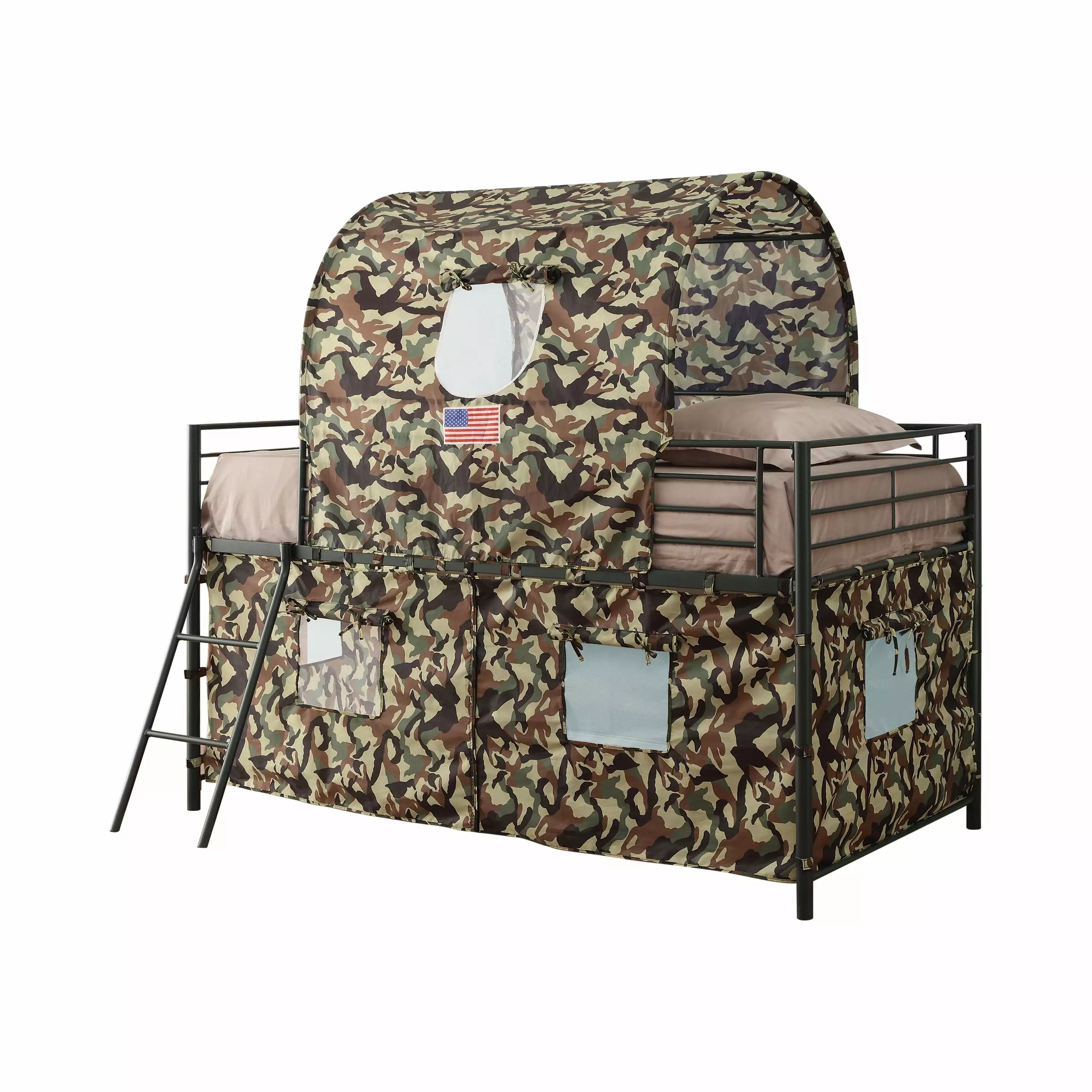 Camouflage Tent Loft Bed Ladder Army Green Kids Teens Coaster Company