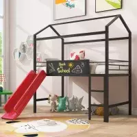 Twin Loft Bed Slide Metal Houtilize Bed Writing Board Guardrails Large Storage Red Triple Tree