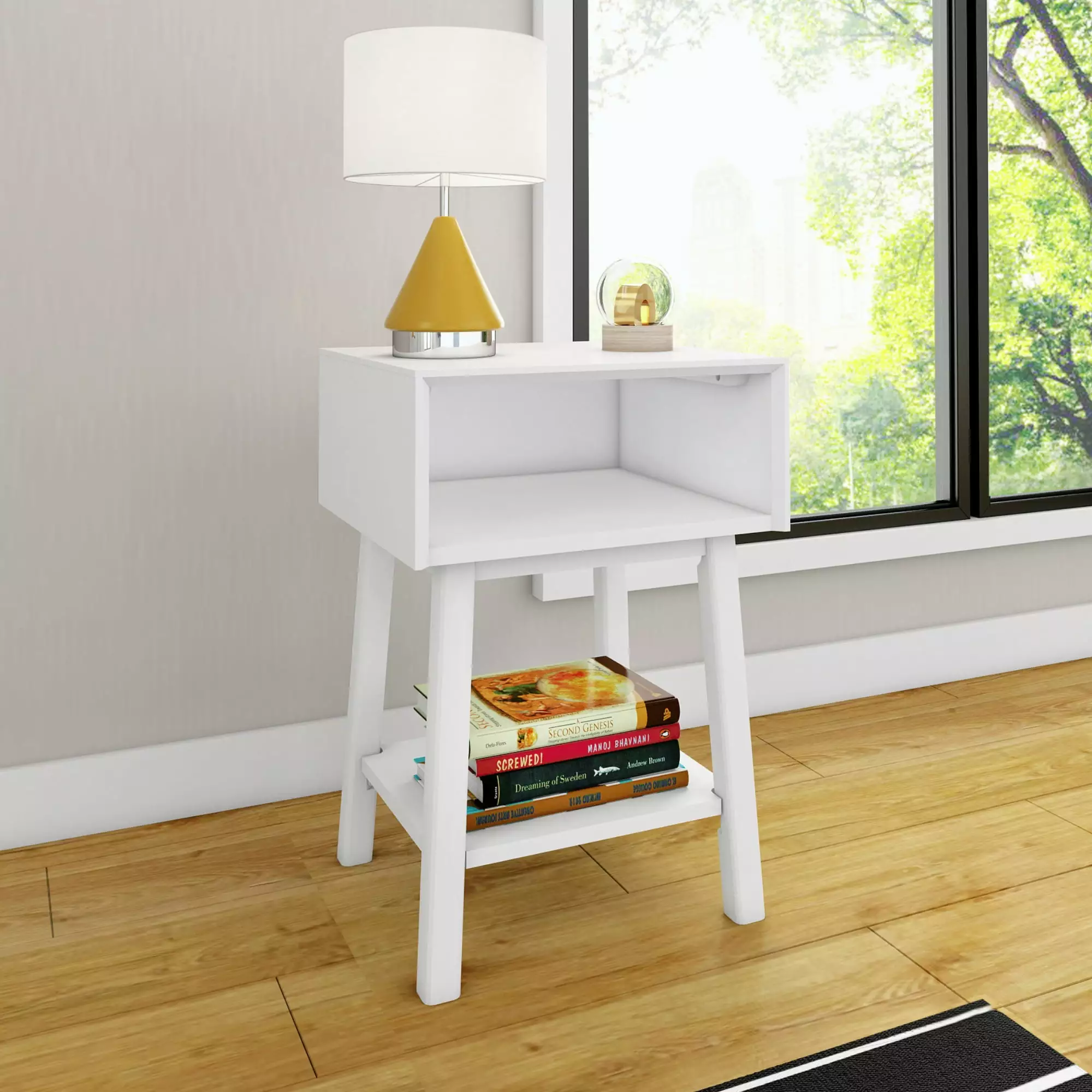 Max & Lily Nightstand Cubby Shelf Wooden Bedside Table White