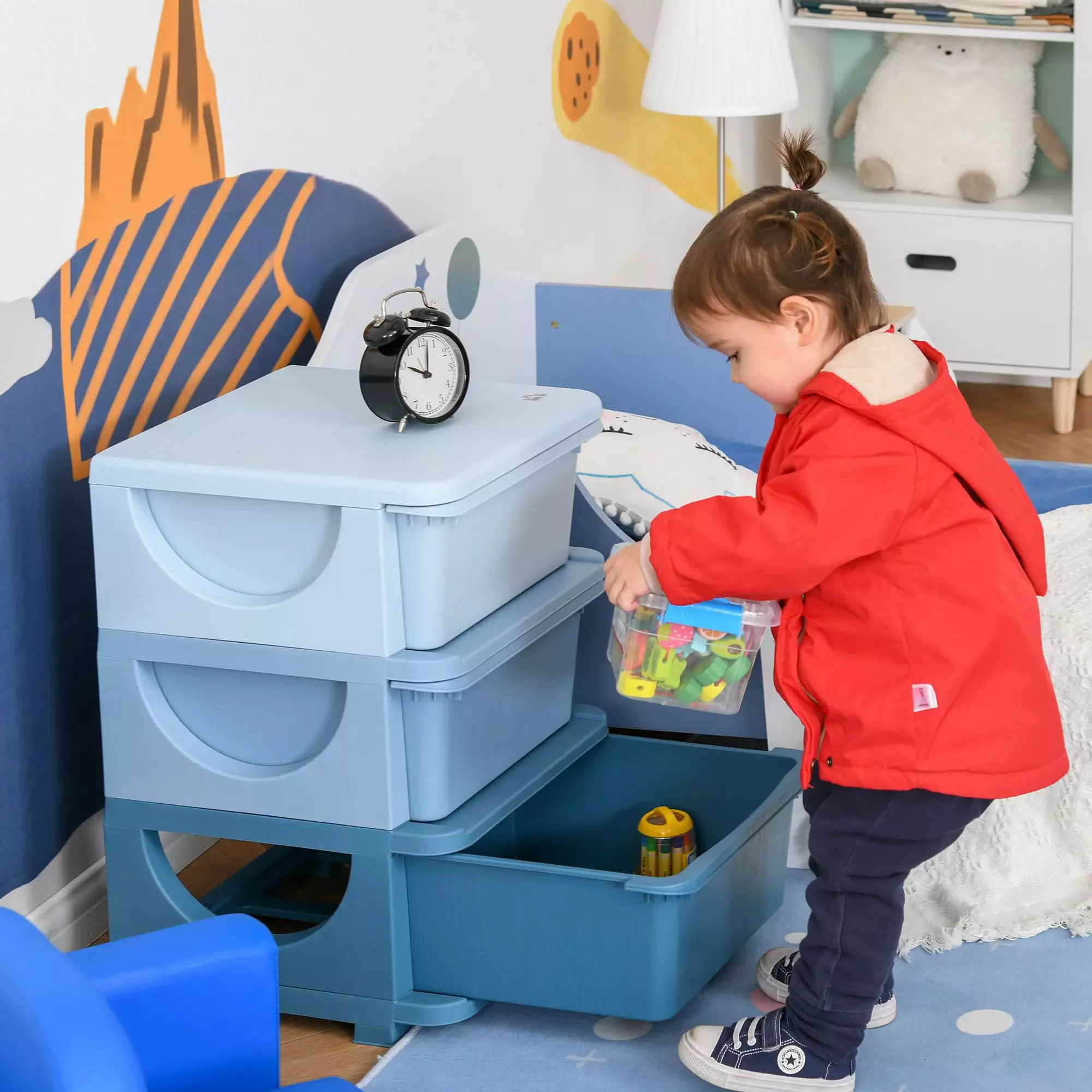 Qaba 22.25 3 Tier Kids Storage Unit Dresser Tower Blue