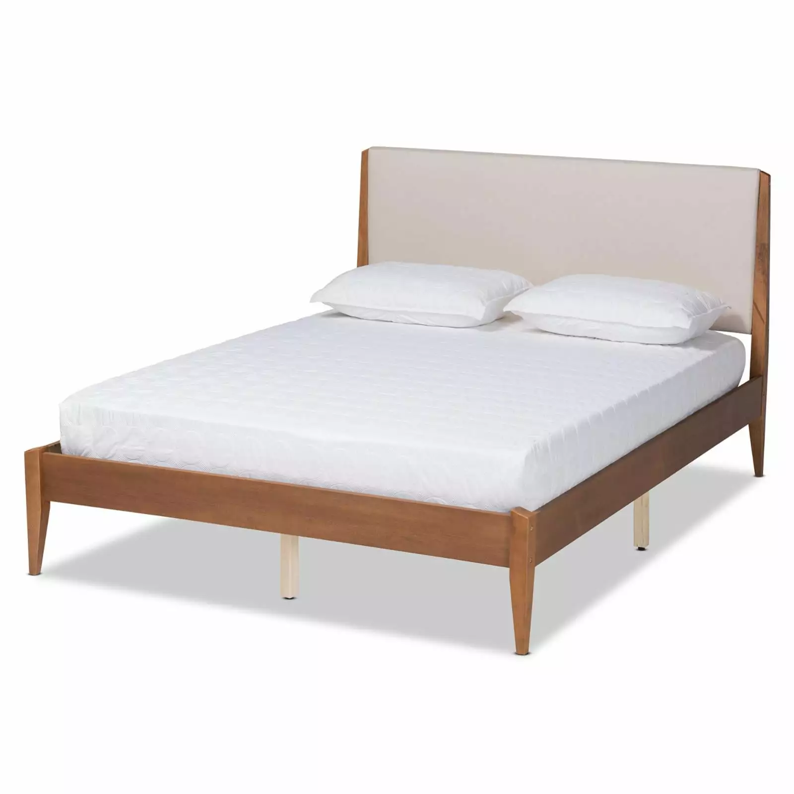 Baxton Studio Lenora Beige and Walnut Brown Finished Wood King Size Platform Bed Elegant Wooden Bed Frame