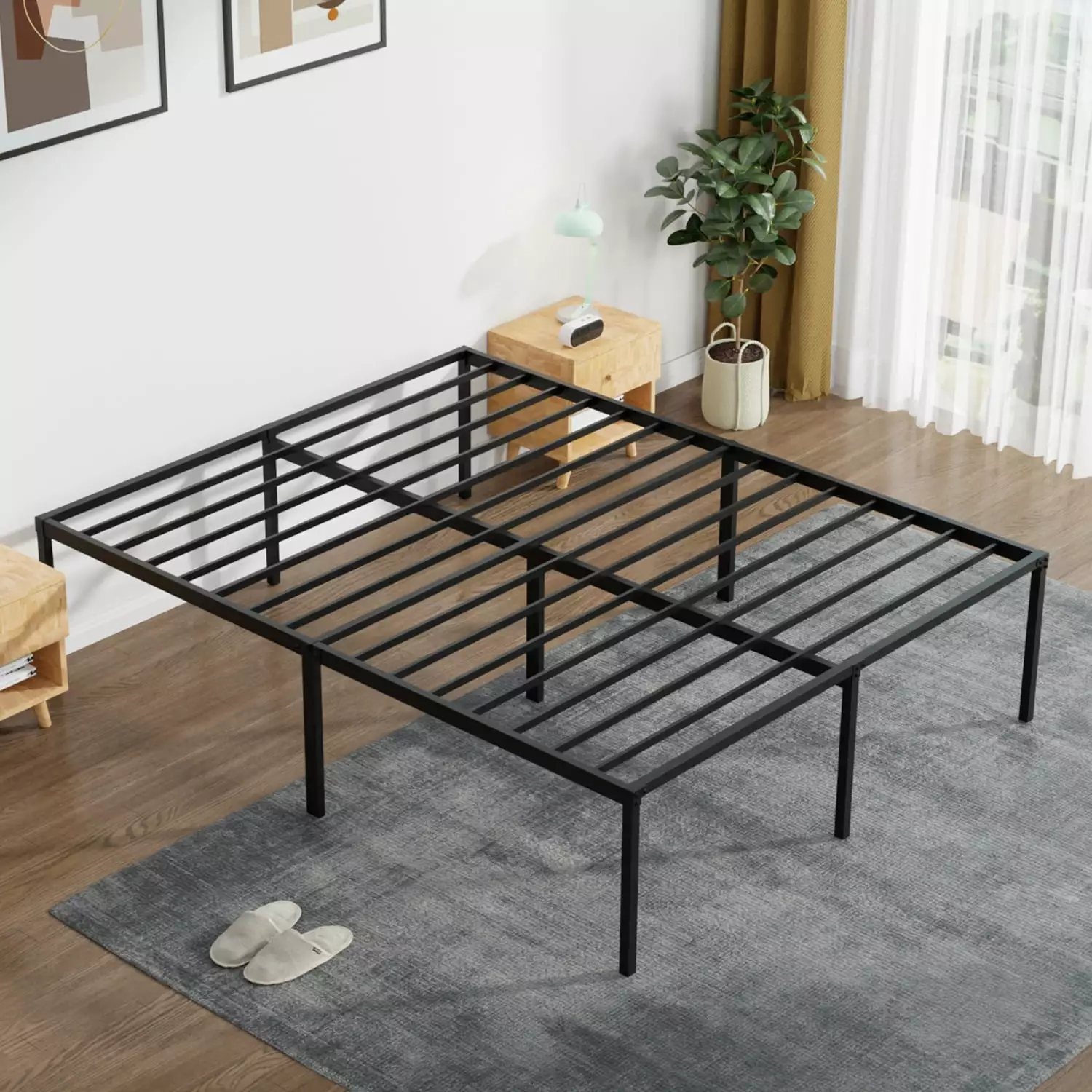 CL.HPAHKL King Bed Frame Heavy Duty Metal Platform Bed 18 Inch High Storage No Box Spring Needed Noise Free