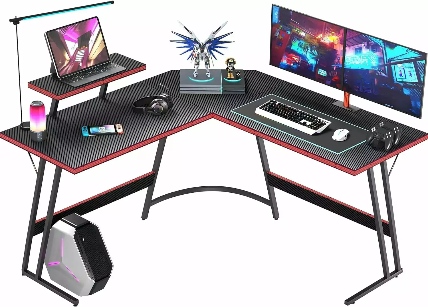 L Shaped Gaming Desk 51 Inch Computer Corner Table Large Monitor Stand & Carbon Fiber Surface Home Office Study Writing Wo...
