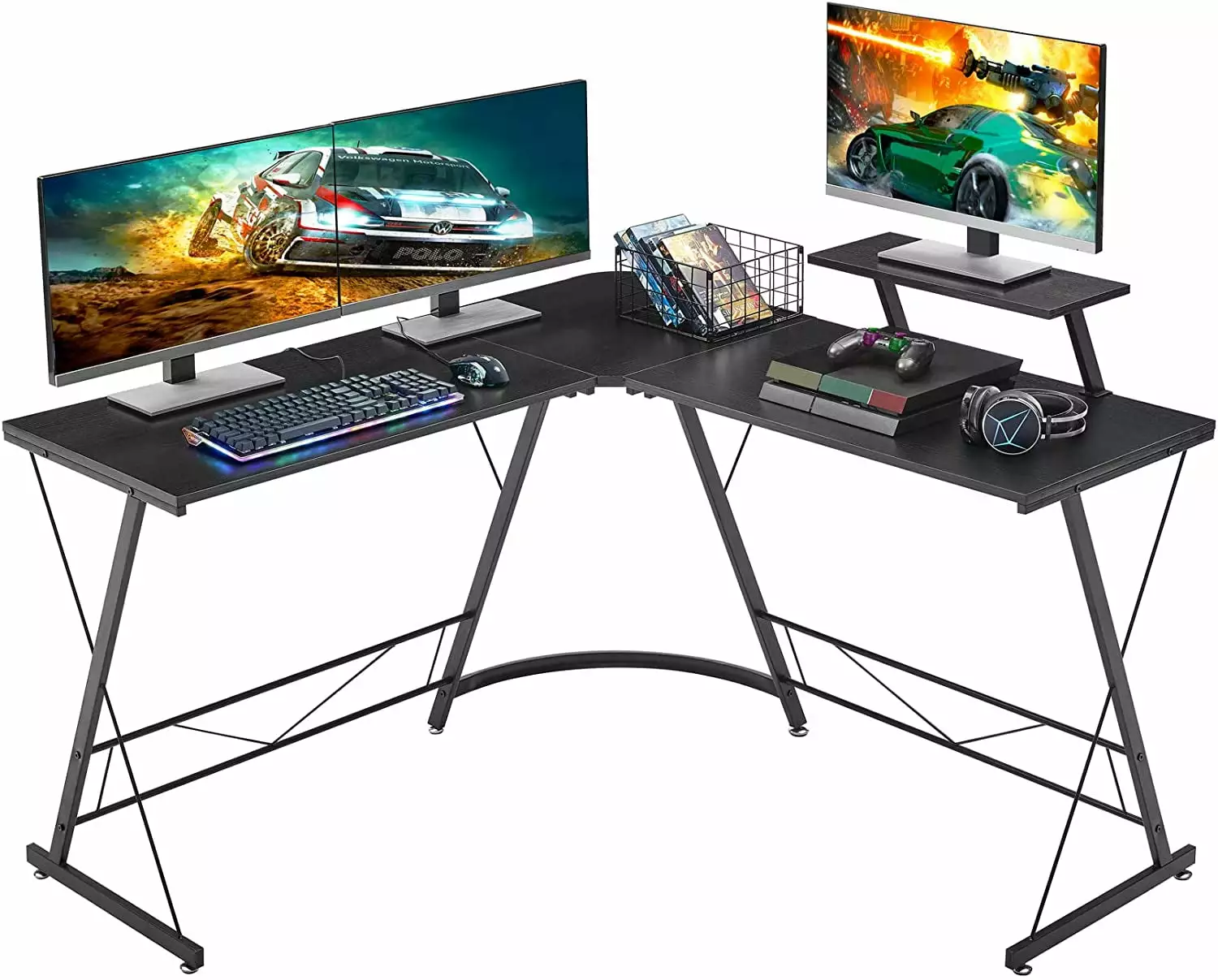 L-Shaped Desk 50.8 Computer Corner Desk Home Gaming Desk Office Writing Workstation Black Cailine