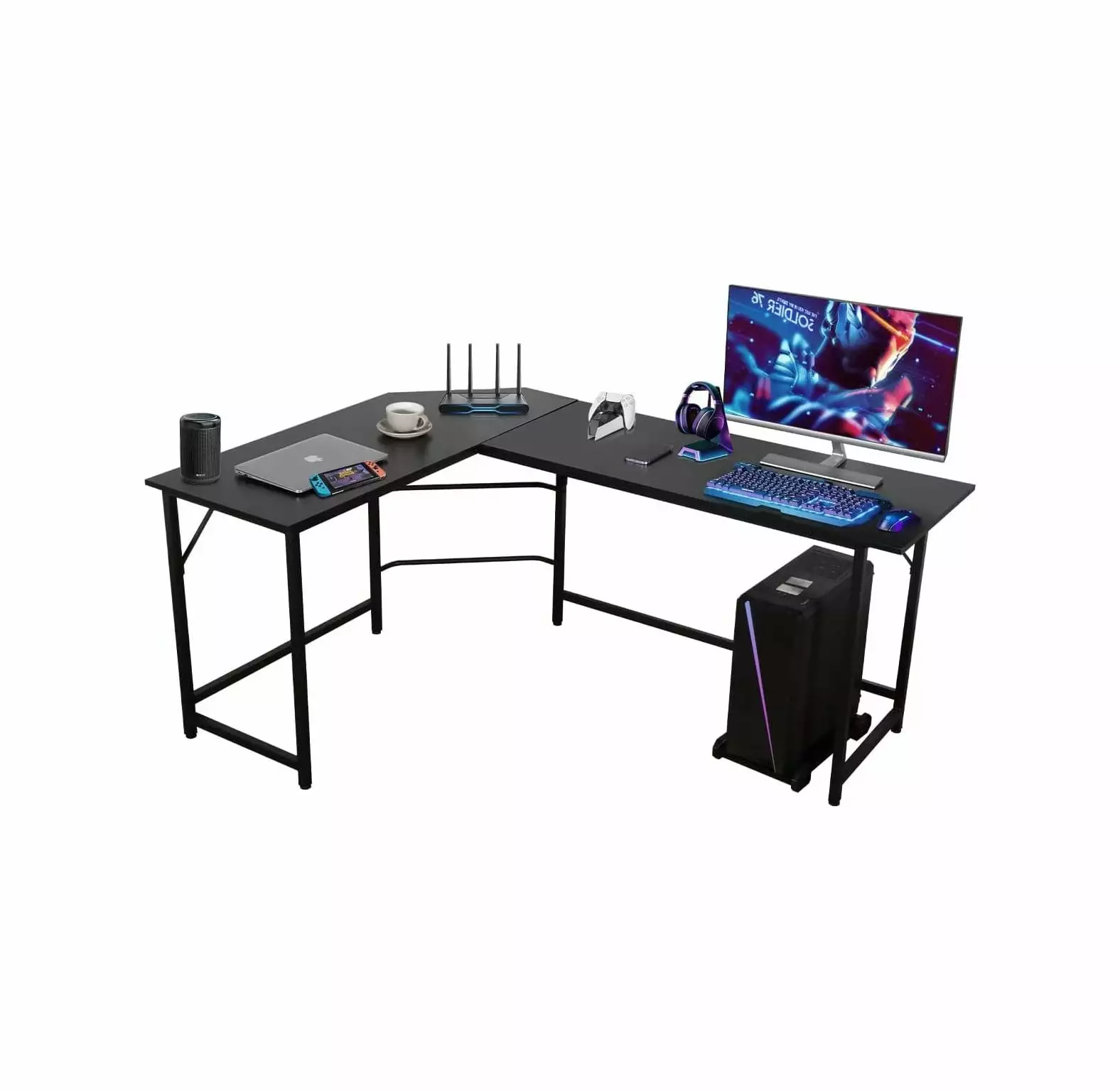 CintBllTer 66 Inch L-Shaped Corner Computer Desk Home Office Gaming Workstation CPU Stand