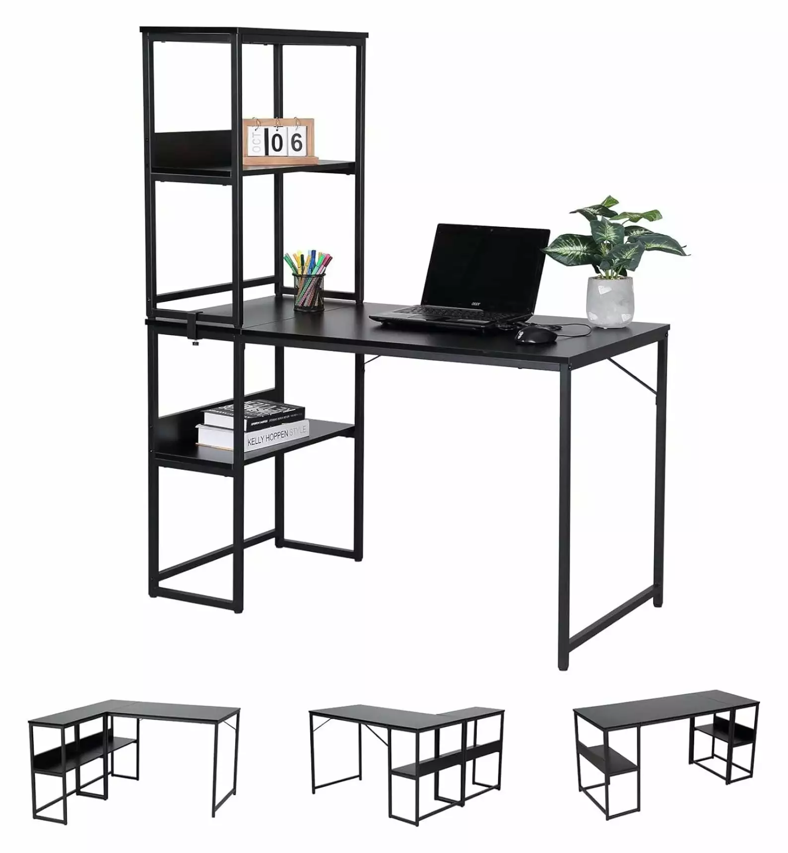 Drevy Multi-Function 3 Combination Computer Desk - L Shaped Desk Shelves Reversible Storage Home Office