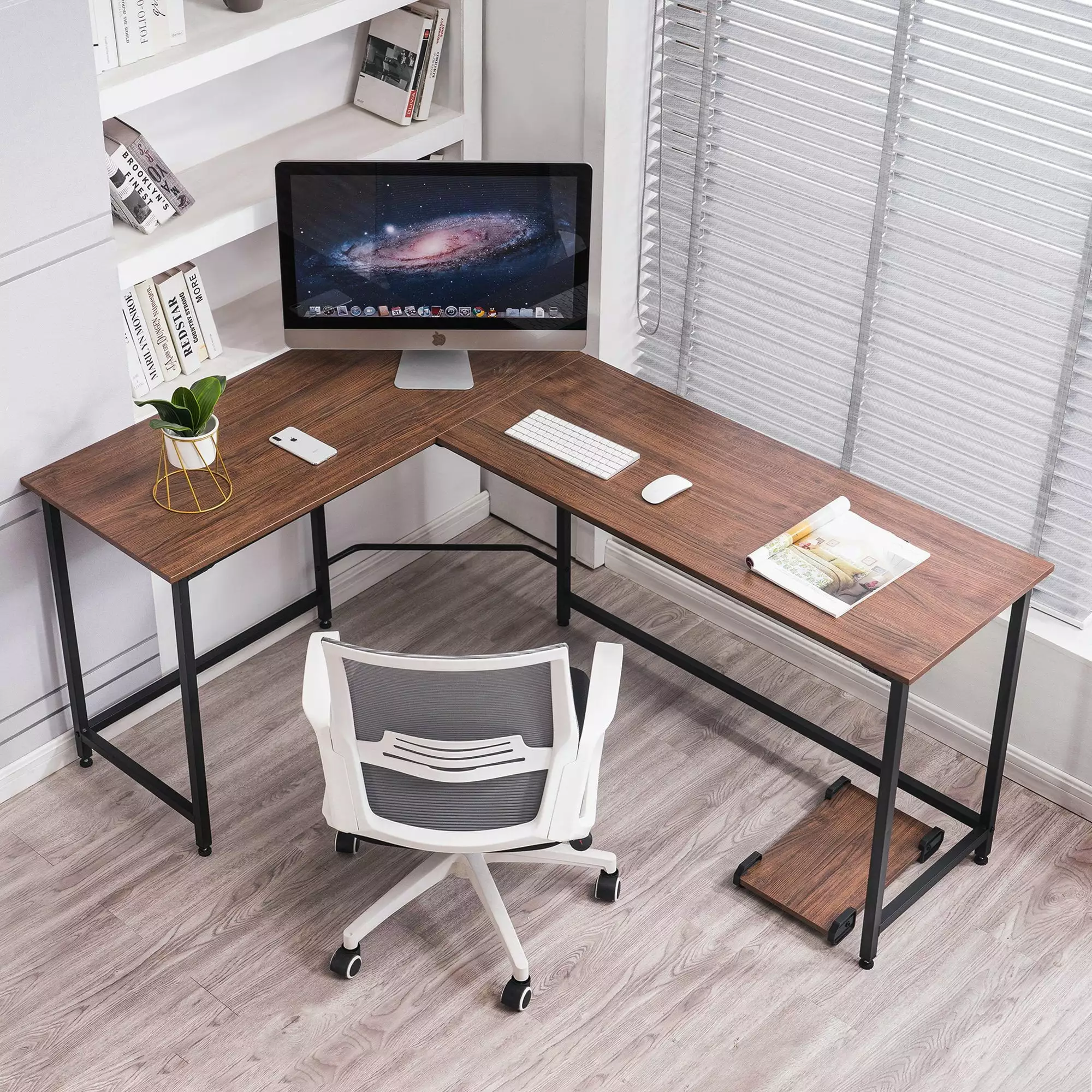 Ivinta Corner Desk L-Shaped Desk Brown Home Office Computer Desk Modern Workstation Ivinta Furniture