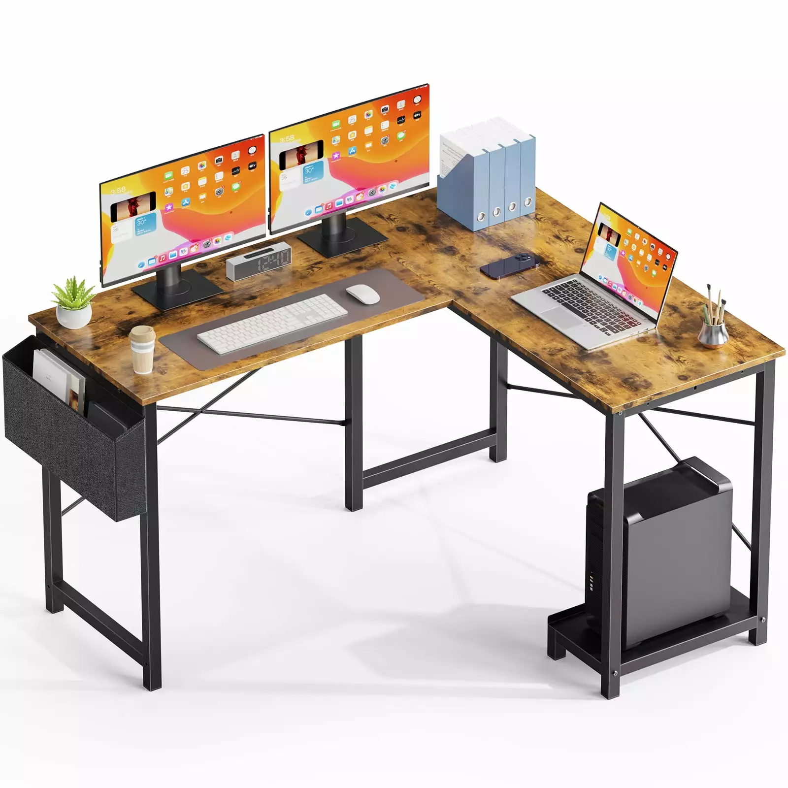 L Shaped Computer Corner Desk Side Storage Bag Gaming and Office MW Products