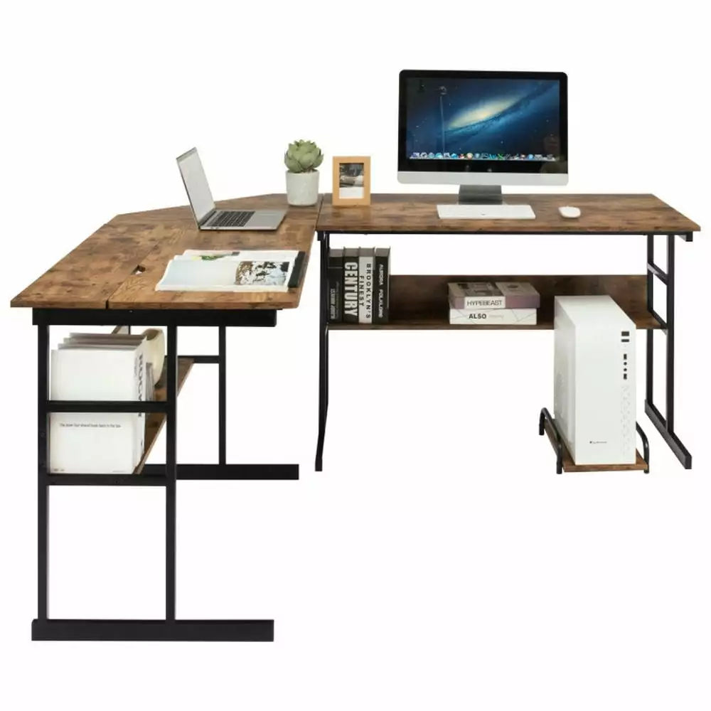 Resenkos L-Shaped Computer Desk Tiltable Tabletop Rustic Brown Home Office and Gaming