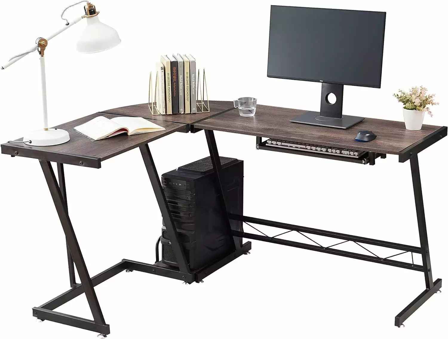 58 Inch L Shaped Corner Gaming Desk Reversible Modern Design Keyboard Tray Large Home Office Desk shinyswan