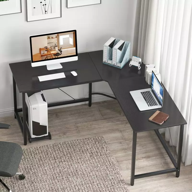 SOGES 59 Inches L-Shaped Desk Large Computer Desk Office Desk Black