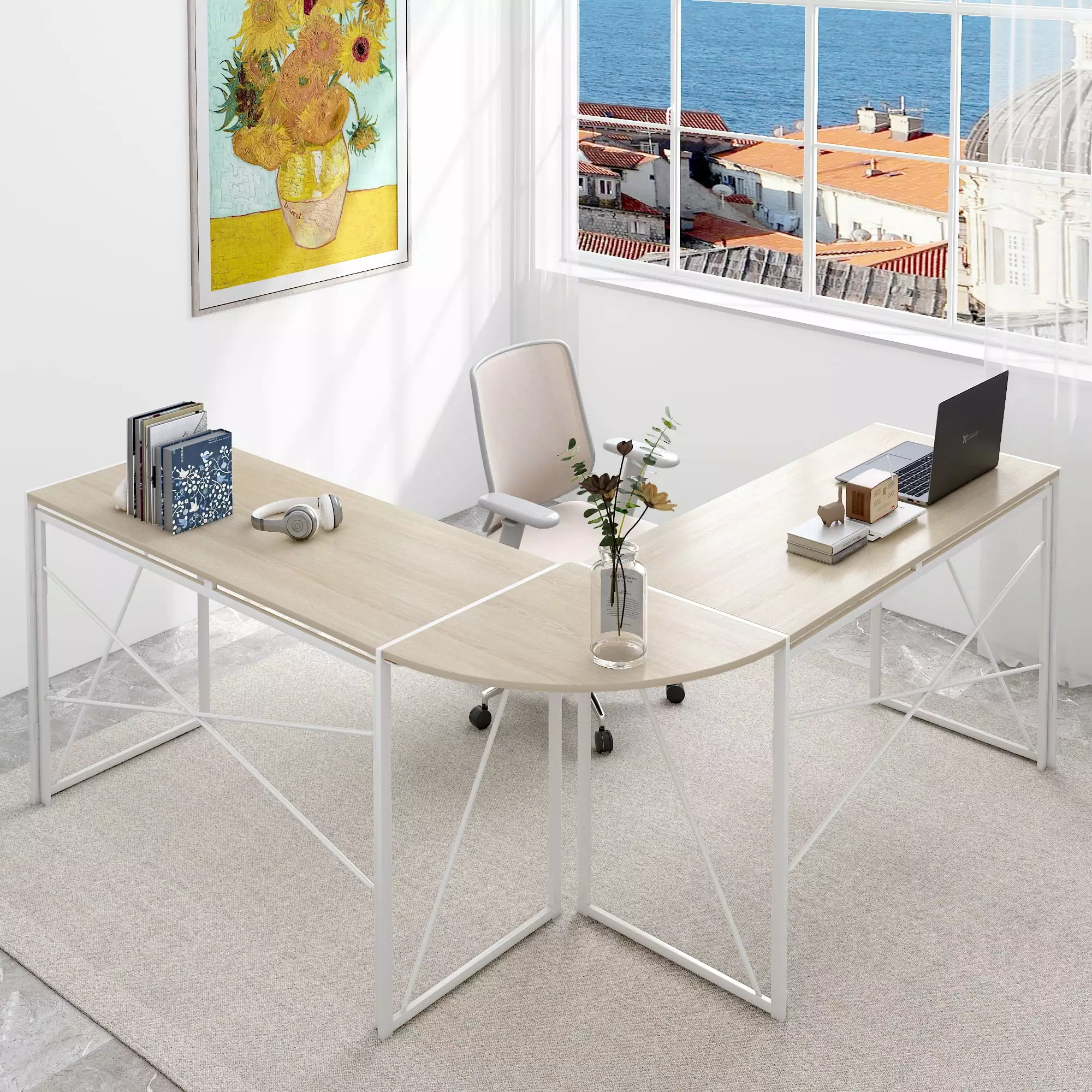 L Shaped Computer Desk Industrial Office Corner Desk Split into 2 Rectangle Desks Syngar