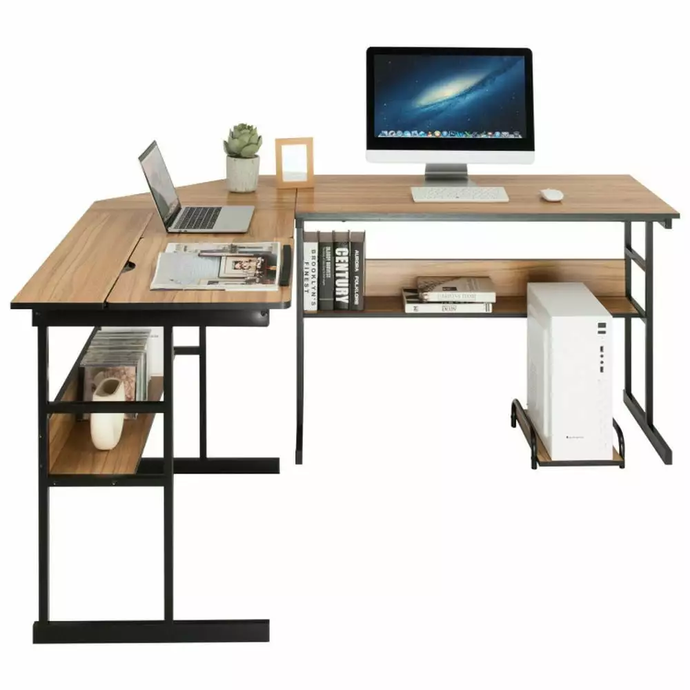 Topcobe L-Shaped Computer Desk Tiltable Tabletop Home Office and Makeup Vanity