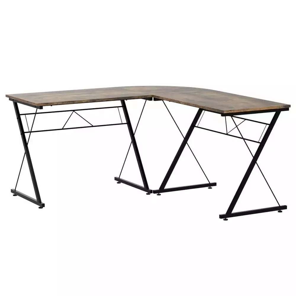66 L-Shaped Gaming Desk CPU Stand - Brown Home Office Computer Table Writing Workstation Corner Desk Unbrand