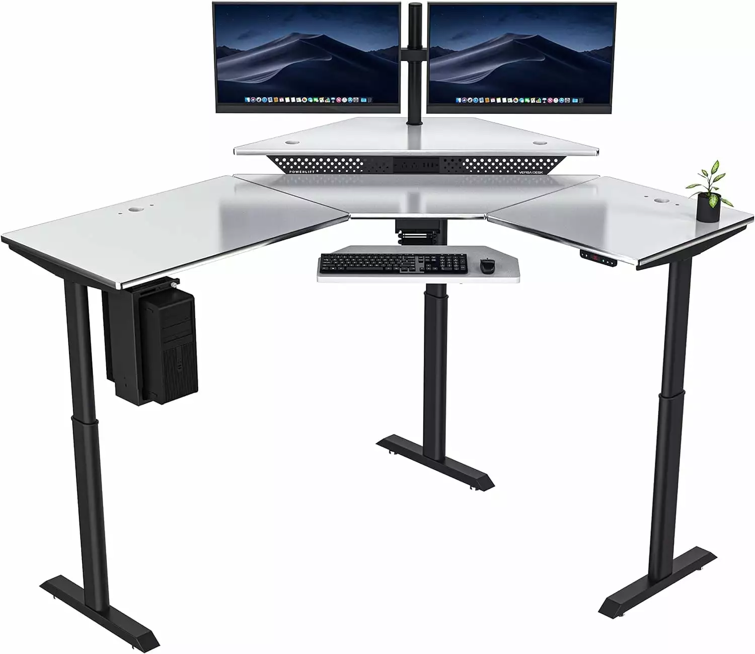 VERSADESK Powerlift 60 x 72 L-Shaped Standing Desk Electric Height Adjustable Black Frame White Surface